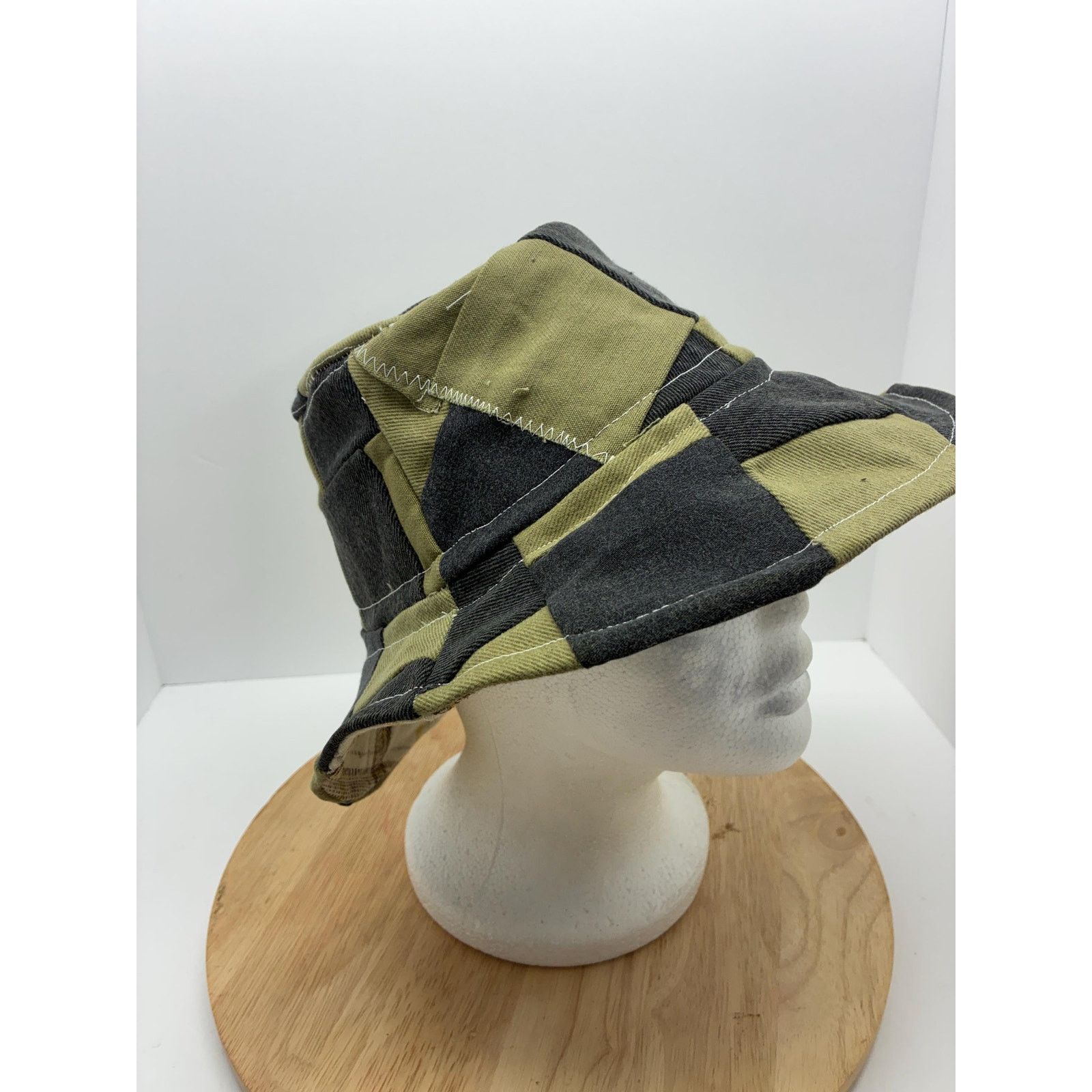 Other Green & Black Patchwork Bucket Hat, Upcycled Denim Cotton Size ONE SIZE - 17 Thumbnail