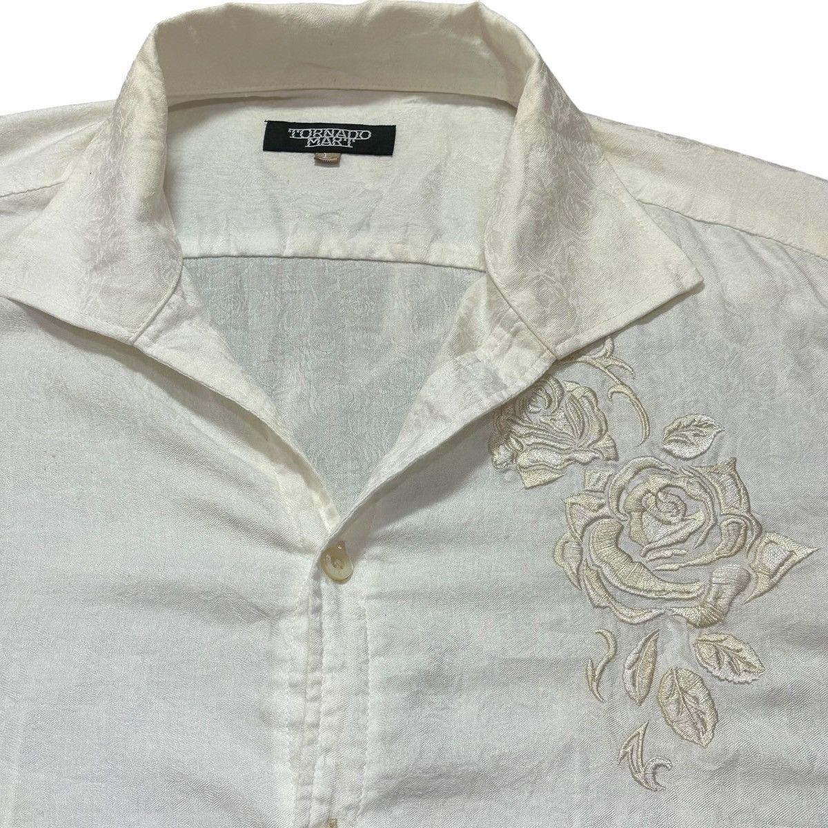 Tornado Mart Tornado Mart White Short Sleeve Floral Embroidery Satin Size L / US 10 / IT 46 - 2 Thumbnail