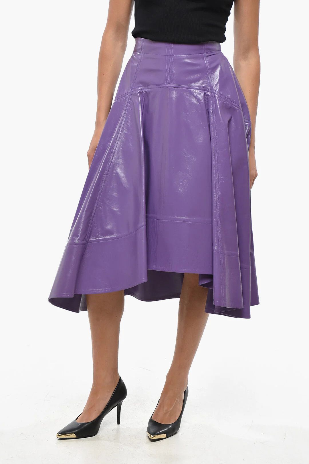 Bottega Veneta og1mm0426 Leather Flared Midi Skirt in Purple Size 26" / US 2 / IT 38 - 1 Thumbnail