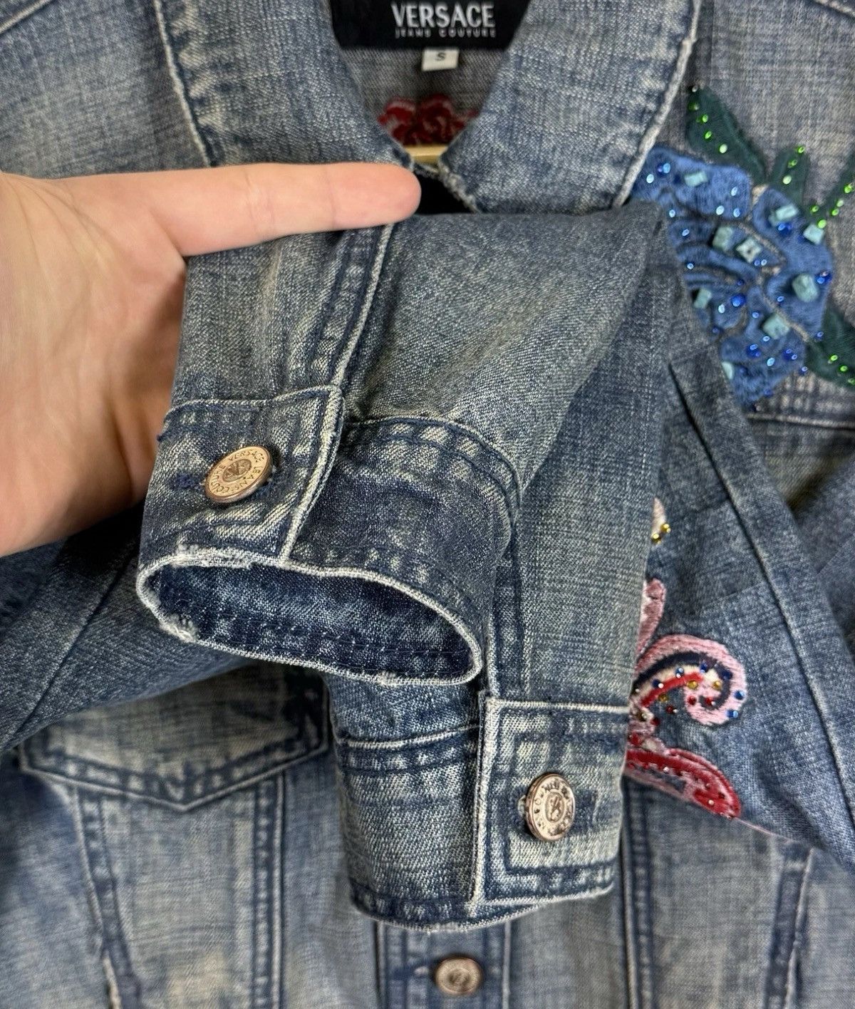 Versace Versace Jeans Couture Denim Jacket Blue Jeans Top Flowers Size S / US 4 / IT 40 - 6 Thumbnail