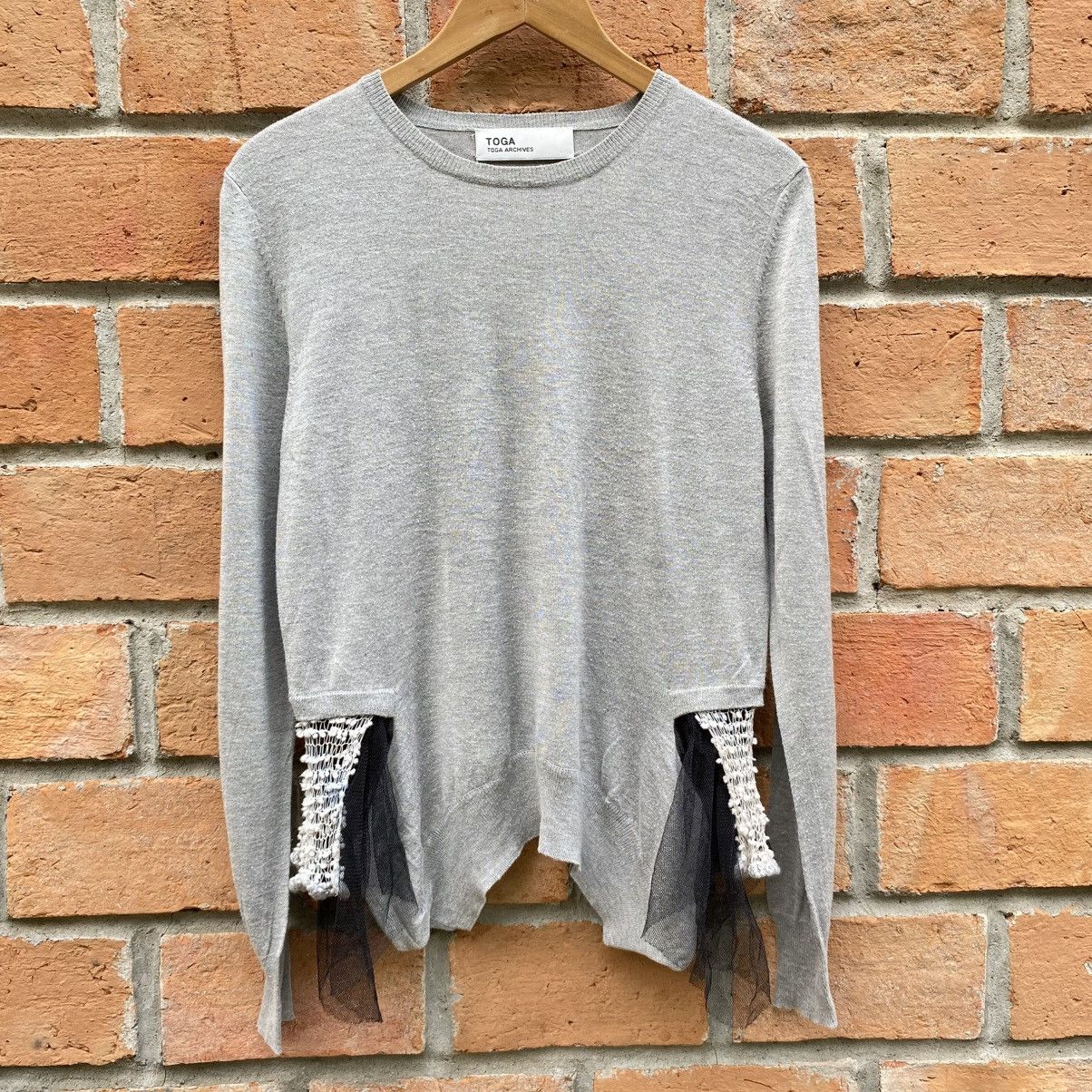 Toga TOGA TOGA ARCHIVES Gray Knit Top with Black Tulle Trim Size L / US 10 / IT 46 - 1 Thumbnail