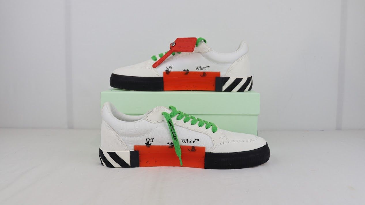 Off-White o1rshd1 Low Vulcanized Suede/Canva Sneakers in White Green Size US 6 / EU 39 - 1 Thumbnail