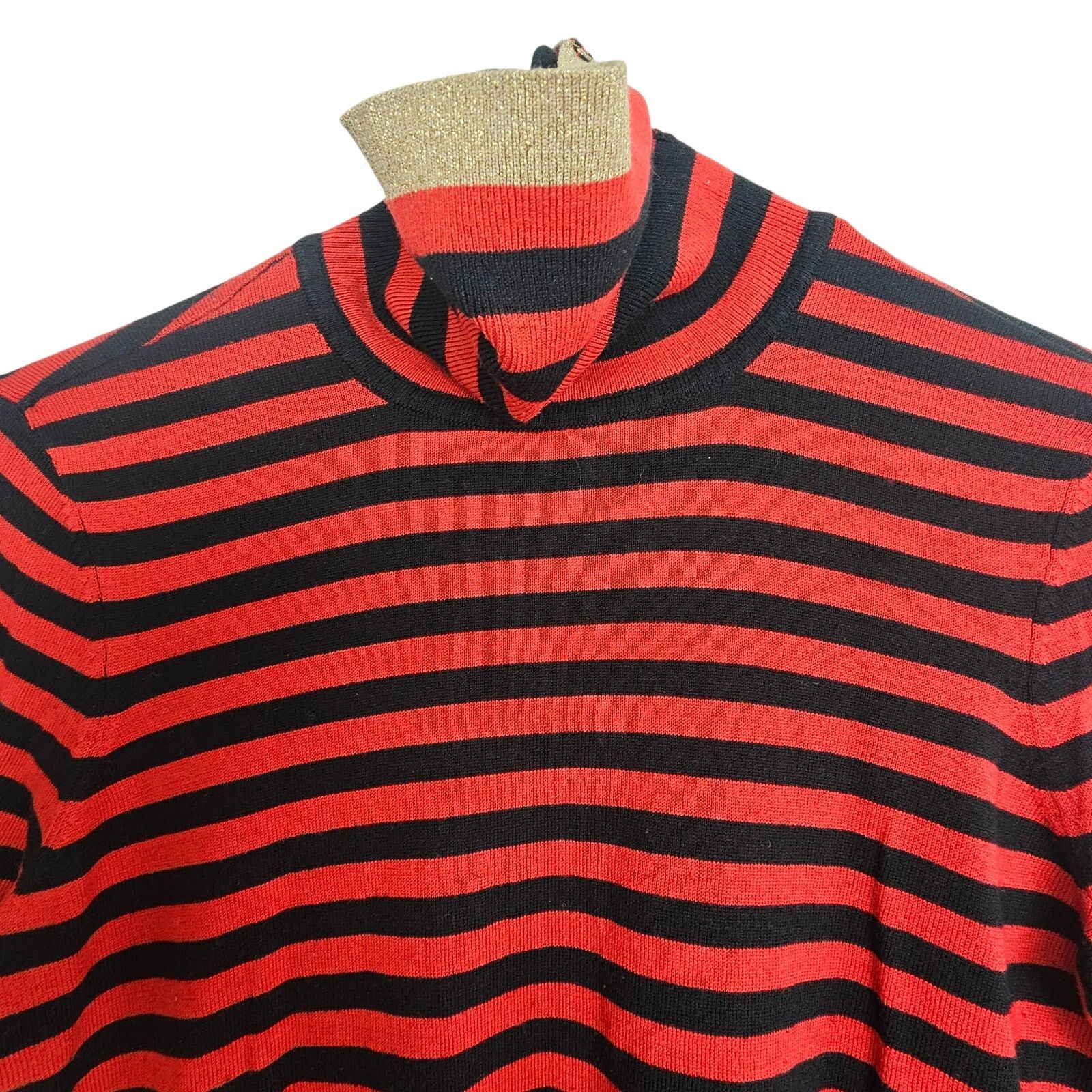 Lauren Ralph Lauren Lauren Ralph Lauren Womens Striped Mulberry Silk Turtleneck Size M / US 6-8 / IT 42-44 - 2 Thumbnail