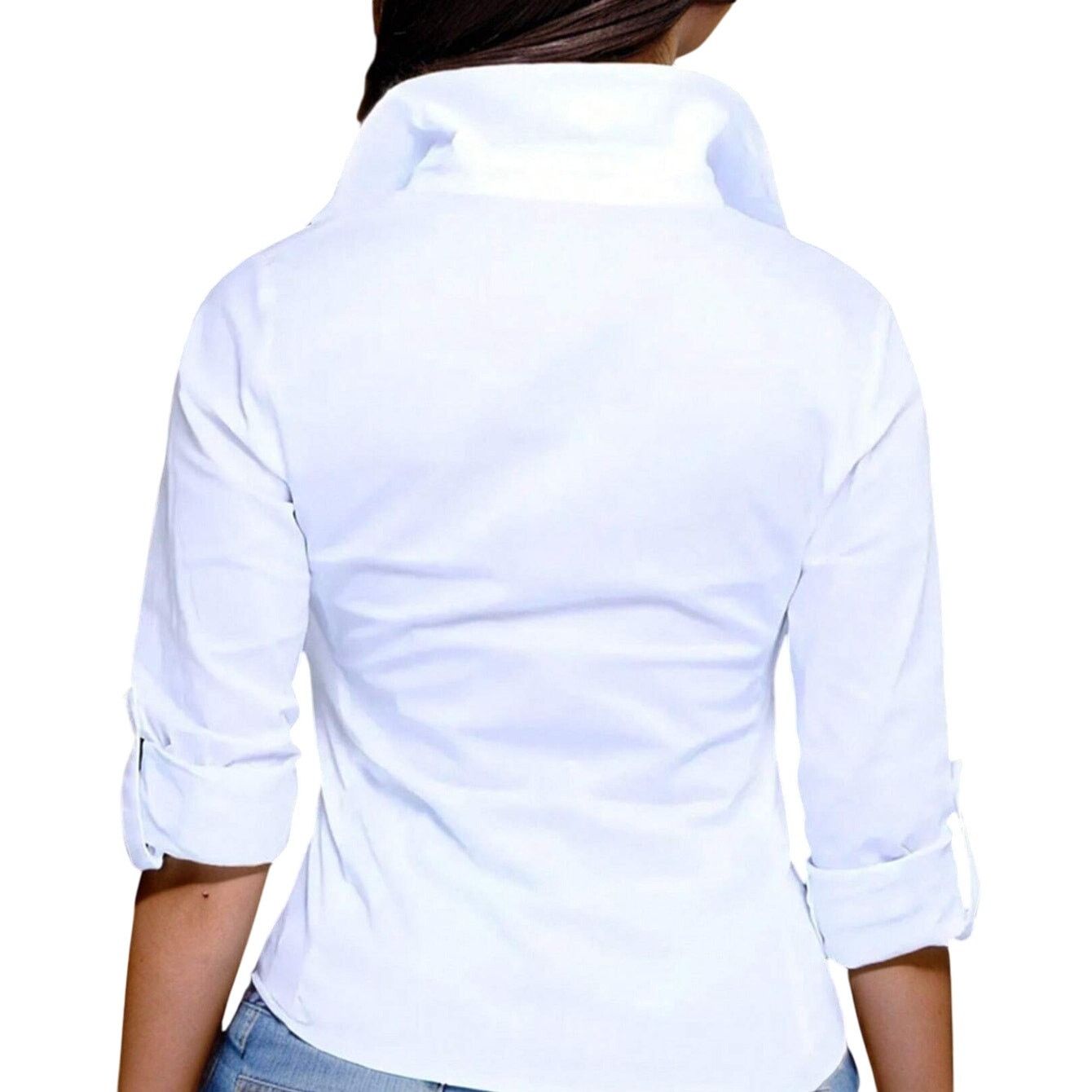 Shein Women's Rolled Sleeve Button Down Shirt in White, Size S Size S / US 4 / IT 40 - 2 Thumbnail