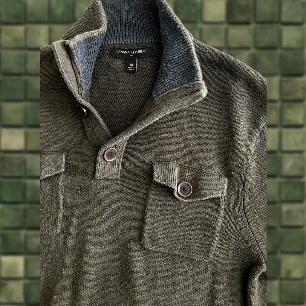 Banana Republic Banana Republic Sweater Mens M Brown Mock Neck Button Henley Pockets Knit Cotton All Seasons Size US M / EU 48-50 / 2 - 1 Thumbnail