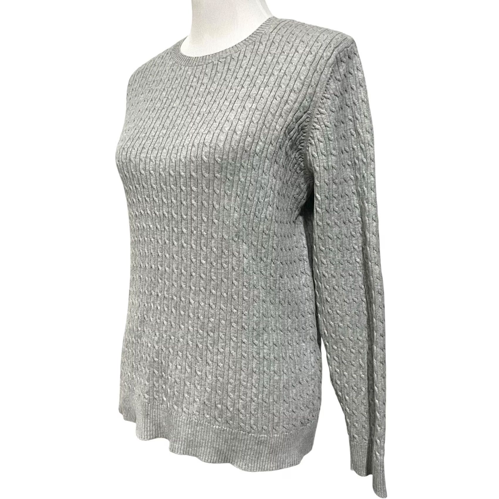 Lands' End Lands’ End Sweater Womens L 100% Cotton Cable Knit Gray Lightweight Crew Neck Pullover Mens? Womens Size L / US 10 / IT 46 - 2 Thumbnail