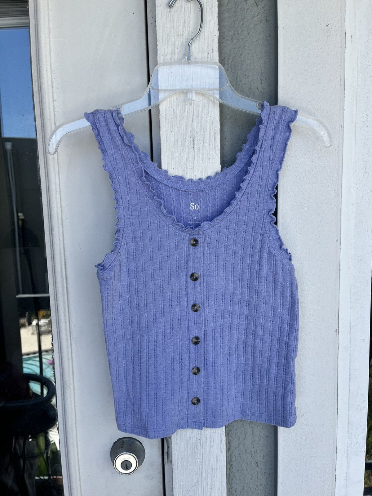 Vintage Blue Ribbed Tank Top with Button Front Size M / US 6-8 / IT 42-44 - 1 Thumbnail
