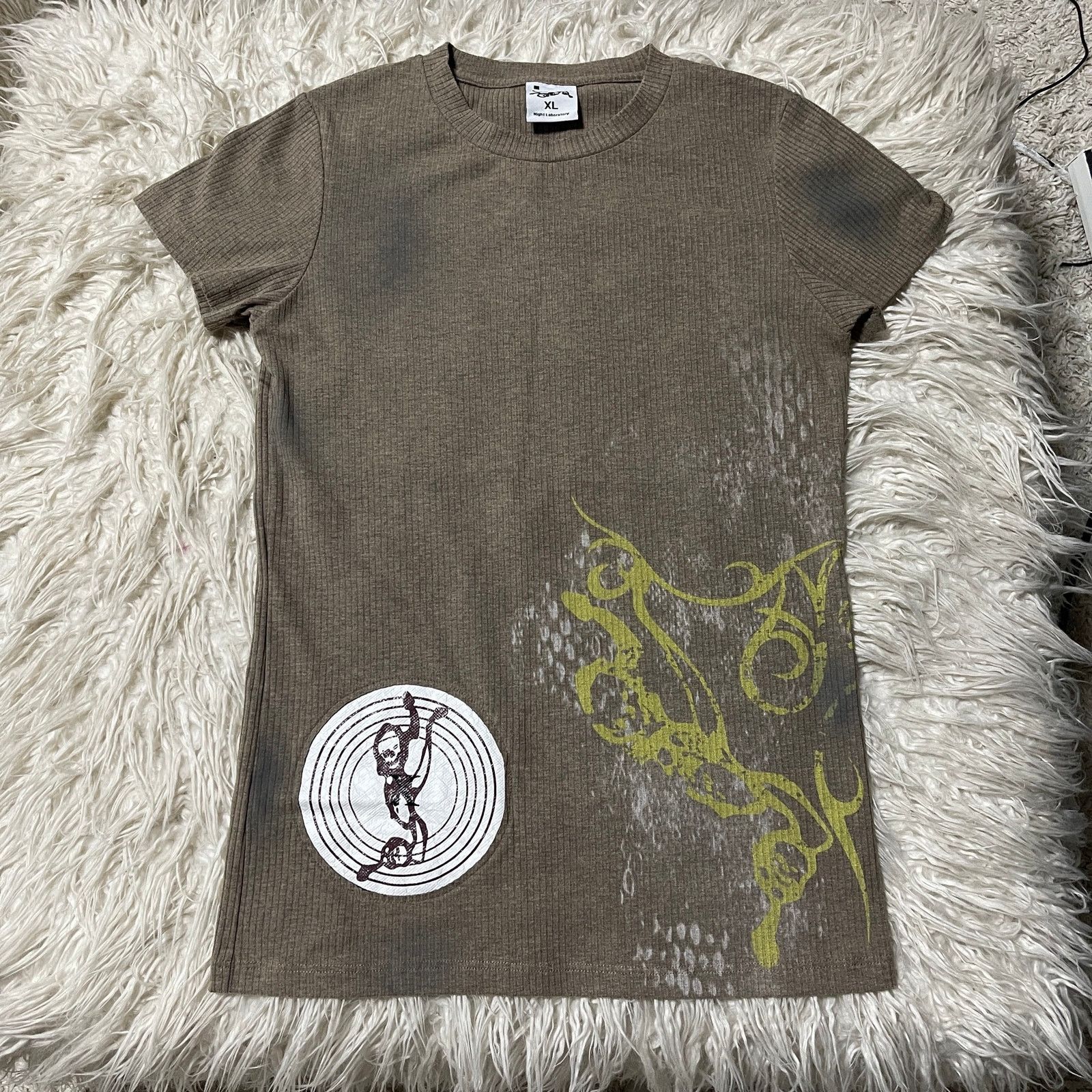 Hysteric Glamour Y2k Streetwear Graphic Thermal Knitted T-Shirt Beige Brown Size US XL / EU 56 / 4 - 1 Thumbnail
