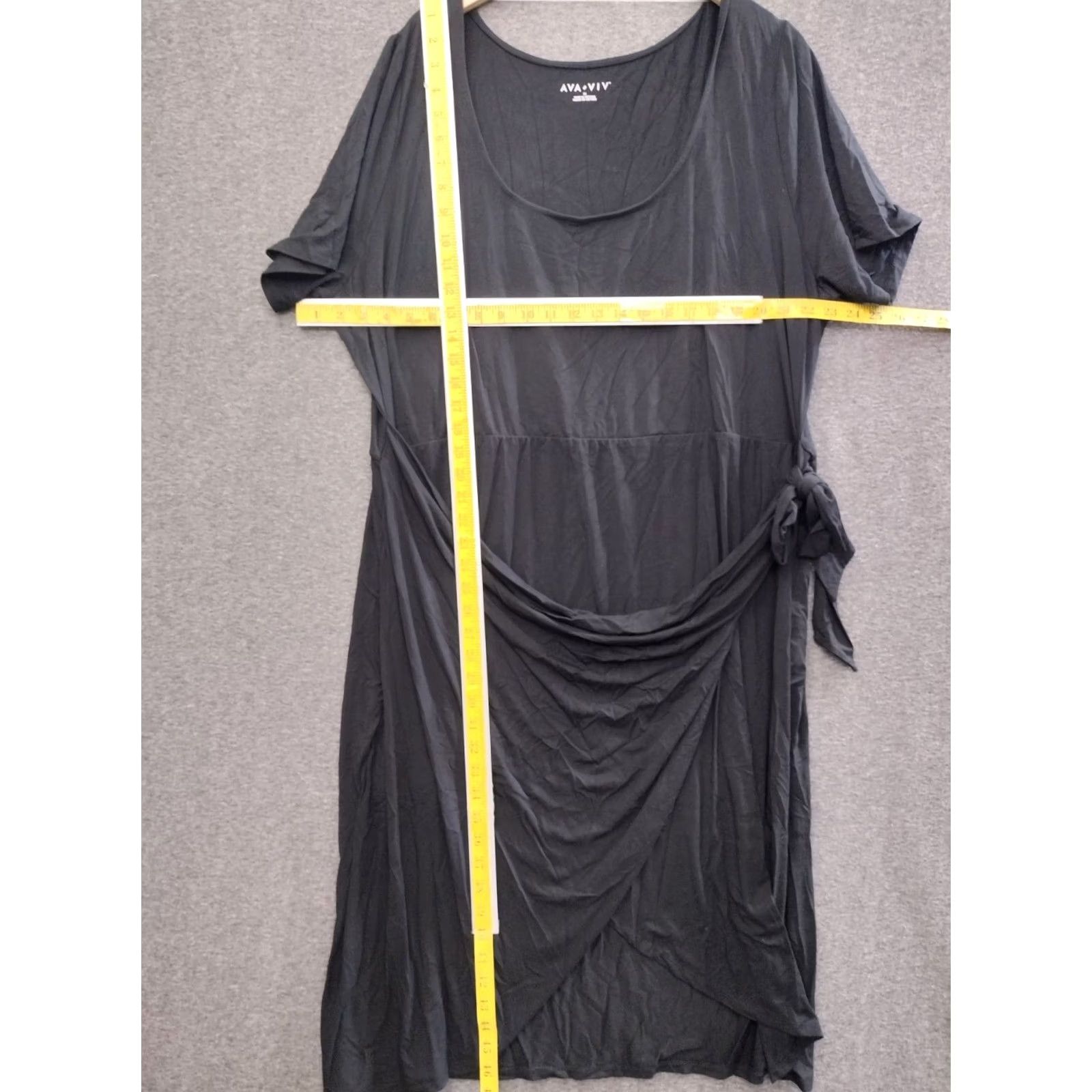 Vintage Ava & Viv Wrap Dress Women's Black 2X Casual Short Sleeve Round Neck Pullover Plus Size Long Dress Wrap Accents Blended Fabric Solid Size XXL / US 16-18 / IT 52-54 - 4 Thumbnail