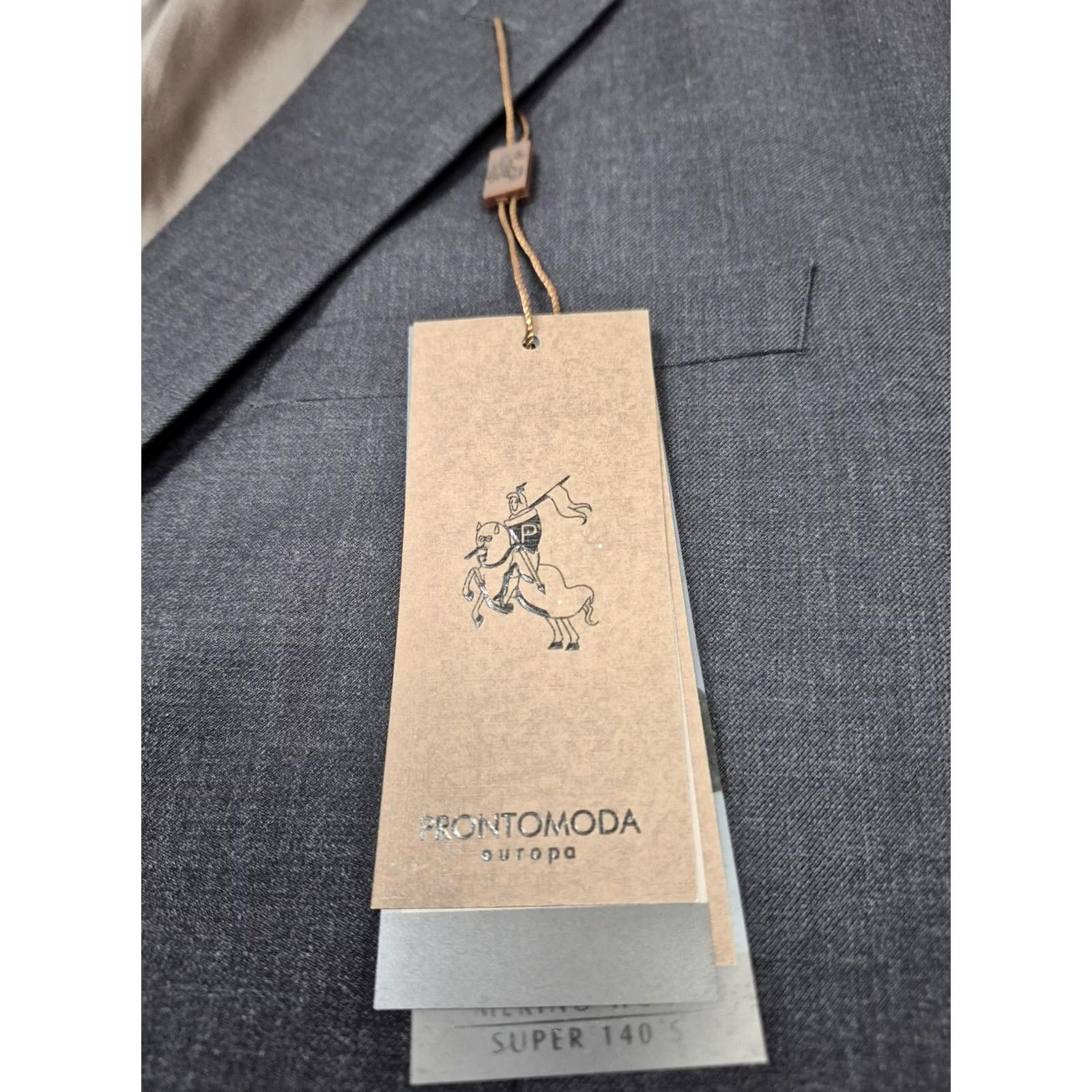 Pronto Uomo Prontomoda Suit Jacket Mens 48S Charcoal Merino Wool Oxford 2B Short Notch 2-Button Single-Breasted Wool Oxford 2P Formal Business Mens Size 48R - 3 Thumbnail