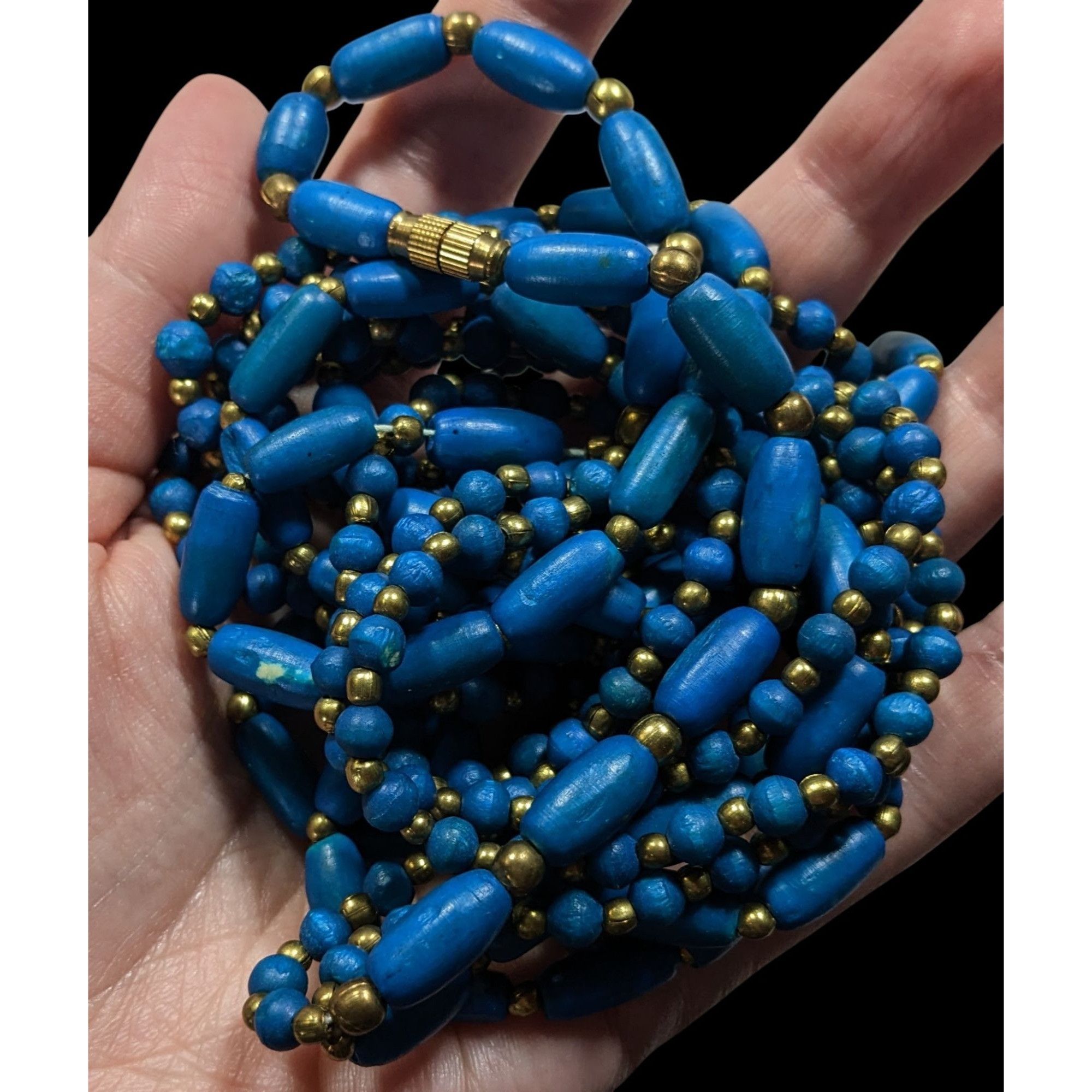 Other Vintage Dyed Blue Wood Bead Gold Spacer Multi Strand Bohemia Size ONE SIZE - 6 Thumbnail