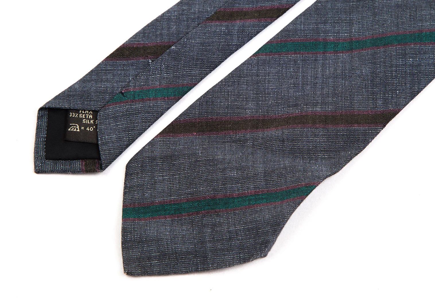 Dries Van Noten Linen-Silk Bias Stripe Tie in Navy and Others Size ONE SIZE - 3 Thumbnail