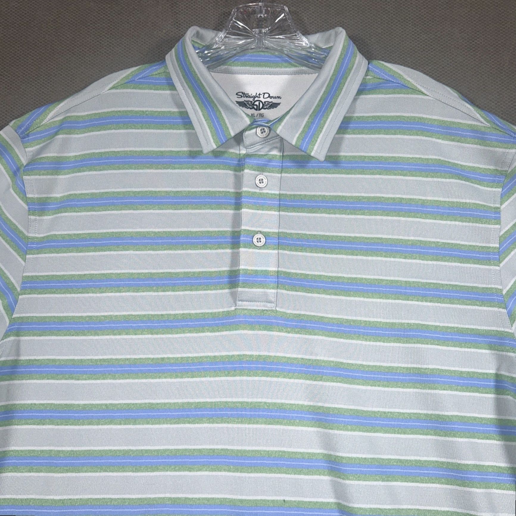 Vintage Straight Down Polo Shirt Mens XL Golf Performance Stretch Green Blue Stripe Shirt Size US XL / EU 56 / 4 - 2 Thumbnail