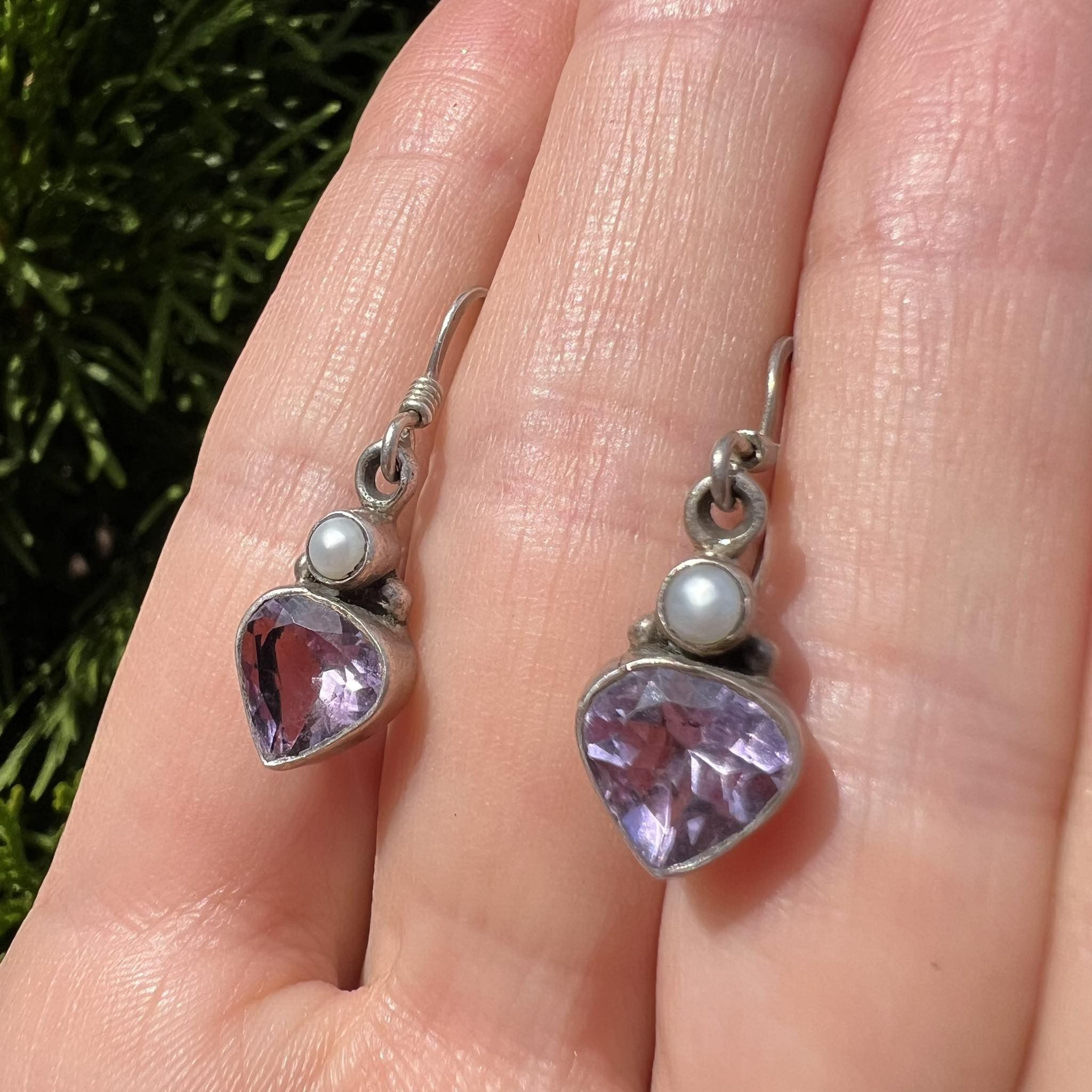 Vintage Vintage Sterling Silver 925 Jewelry Earrings Amethyst Stone Size ONE SIZE - 3 Thumbnail