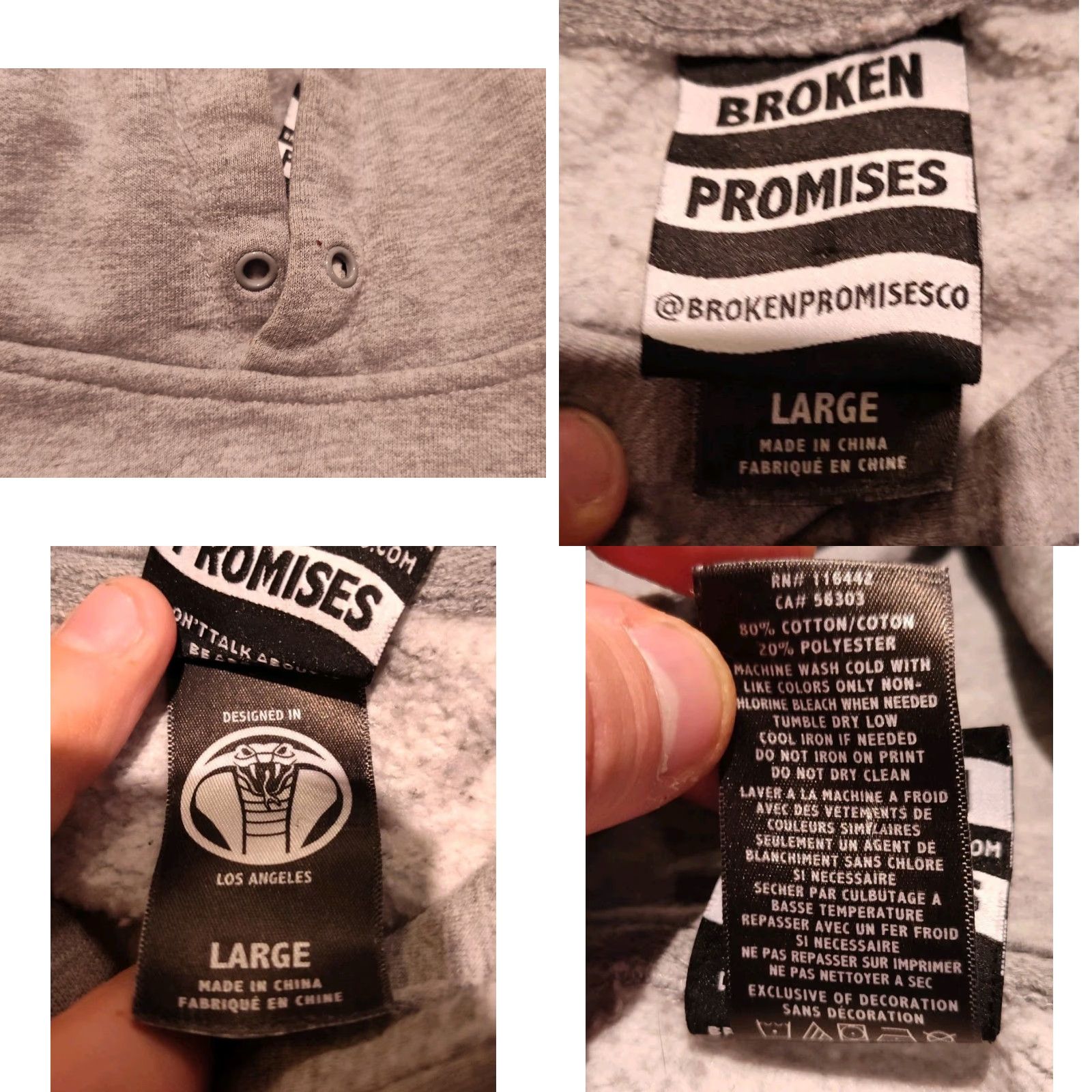 Broken Promises Co. Broken Promises Men's Pullover Hoodie Long Sleeve Sweatshirt Grey Fall Winter Anime Graphic Size Large Size US L / EU 52-54 / 3 - 8 Thumbnail