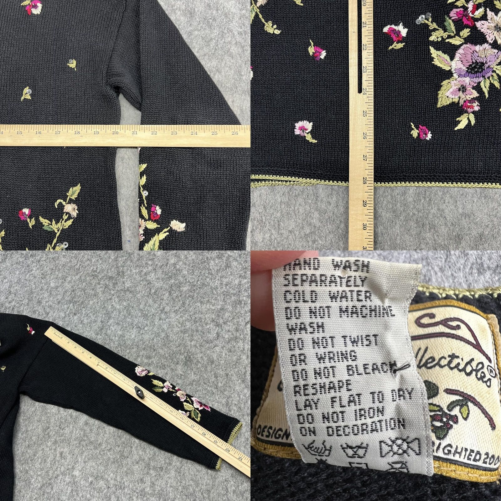 Vintage VINTAGE Heirloom Collectibles Sweater Womens M Black Floral Embroidered Y2K Size M / US 6-8 / IT 42-44 - 9 Thumbnail
