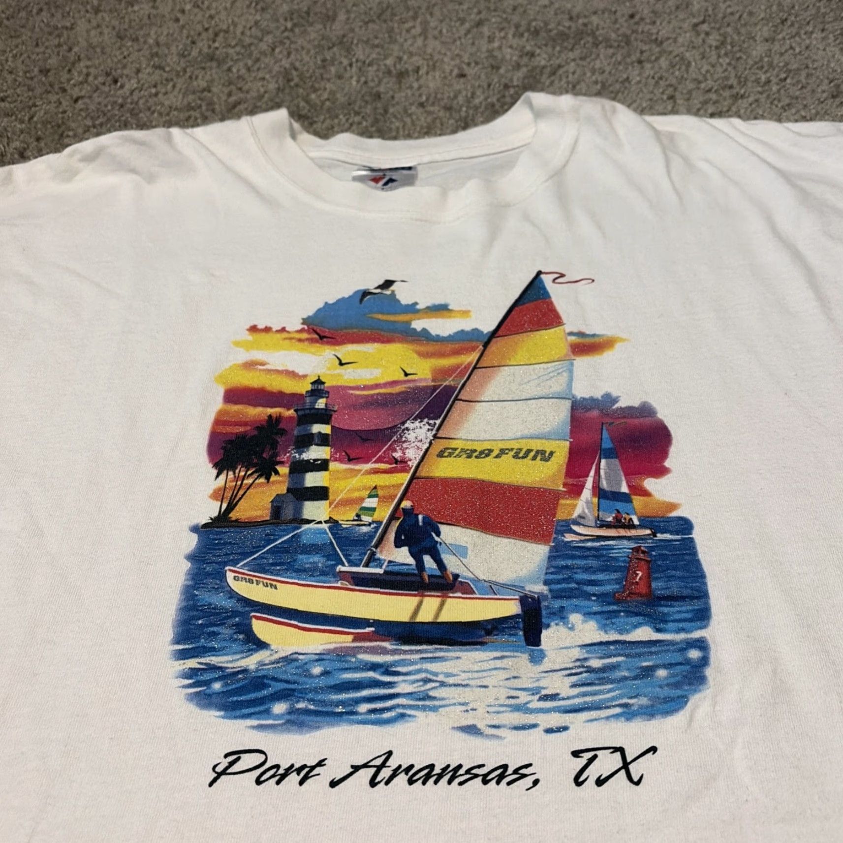 Jerzees VINTAGE Jerzees T-Shirt White XL Men Sailboat Art Port Arkansas Texas Beach Vacation Size US XL / EU 56 / 4 - 3 Thumbnail