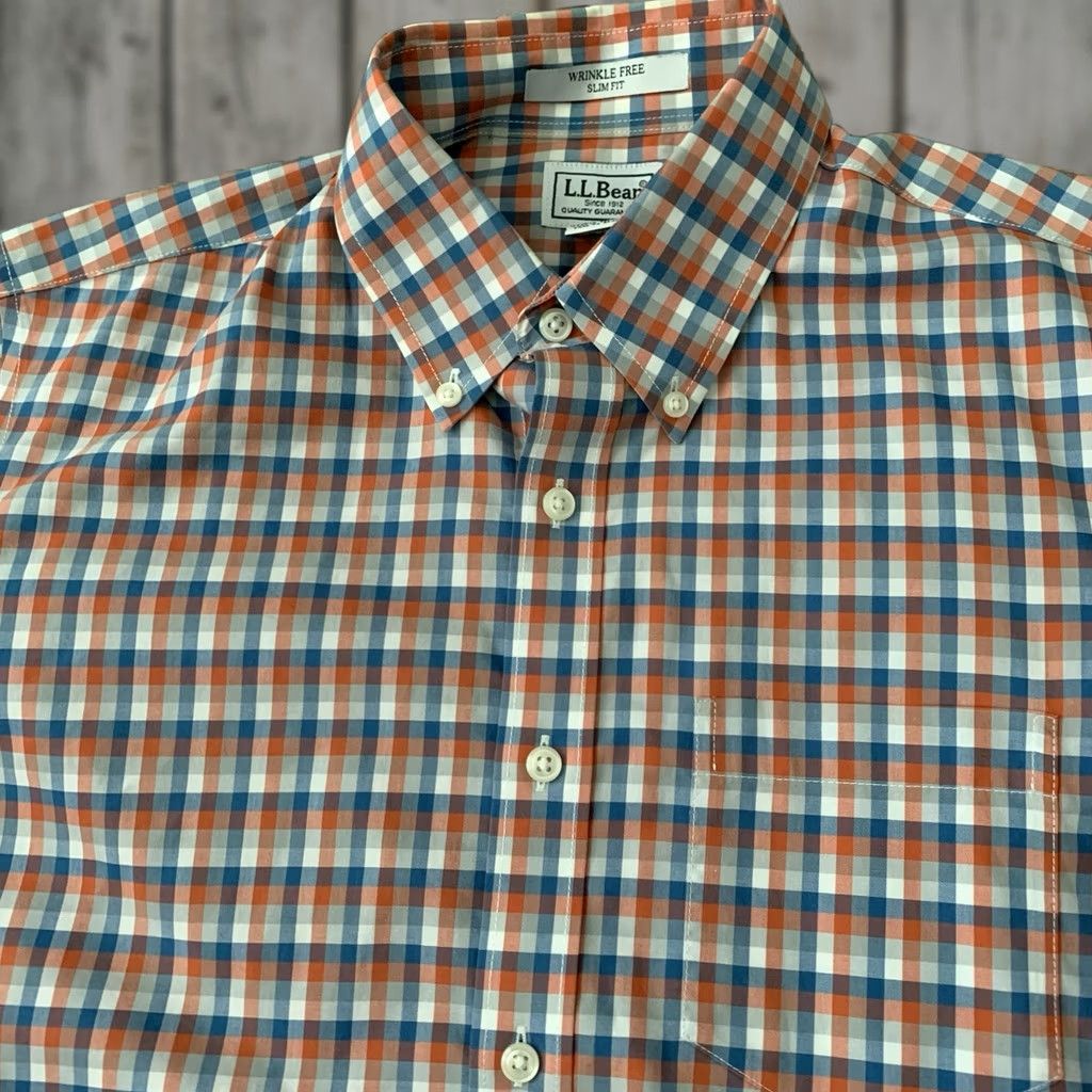 Vintage LL Bean Shirt Men Medium Wrinkle Free Kennebunk Slim Blue Orange Check Button-Up Size US M / EU 48-50 / 2 - 1 Thumbnail