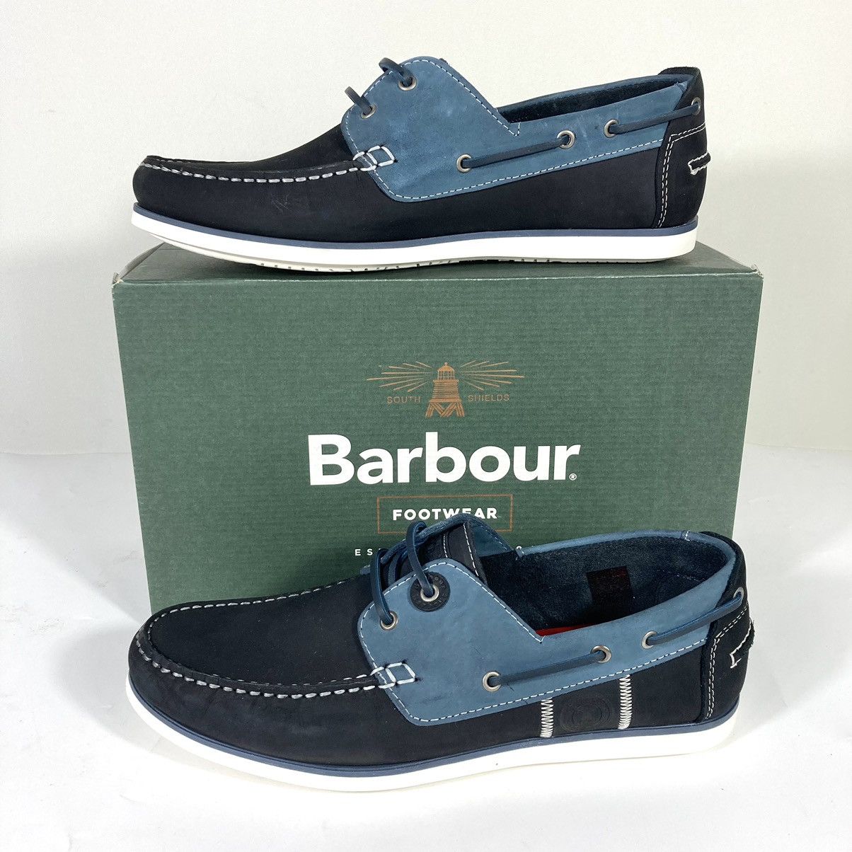 Barbour Barbour Mens Leather & Suede Wake Boat Shoes Washed Blue 12 Size US 12 / EU 45 - 12 Thumbnail