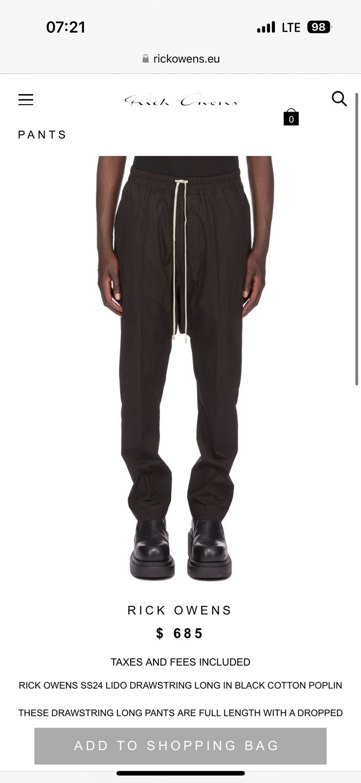 Rick Owens RICK OWENS LIGHT COTTON PANTS / SS24 LIDO Size US 30 / EU 46 - 19 Thumbnail