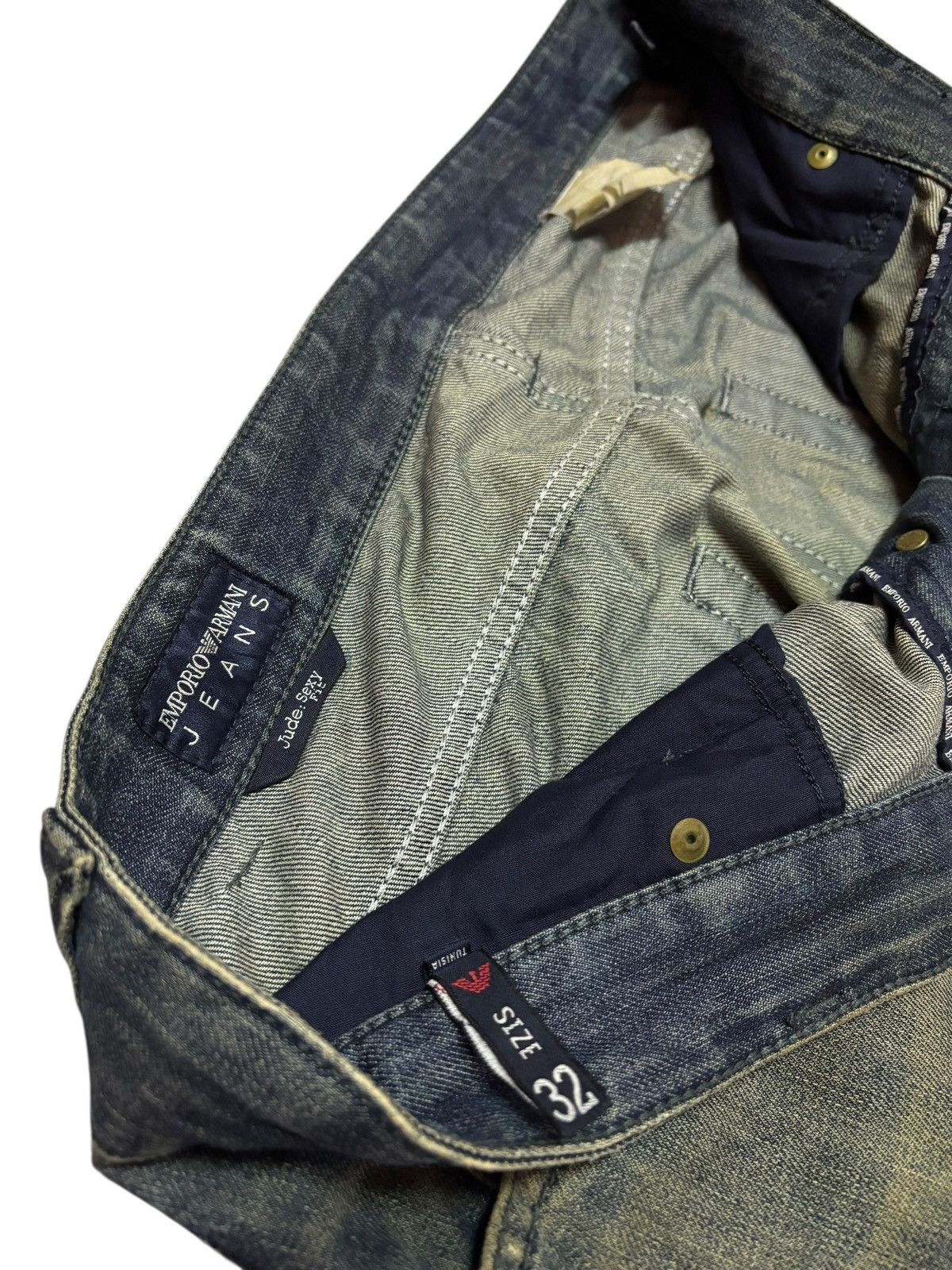 Armani Vtg 90s Emporio Armani Distressed Mud Washed Jeans Size US 33 - 8 Thumbnail