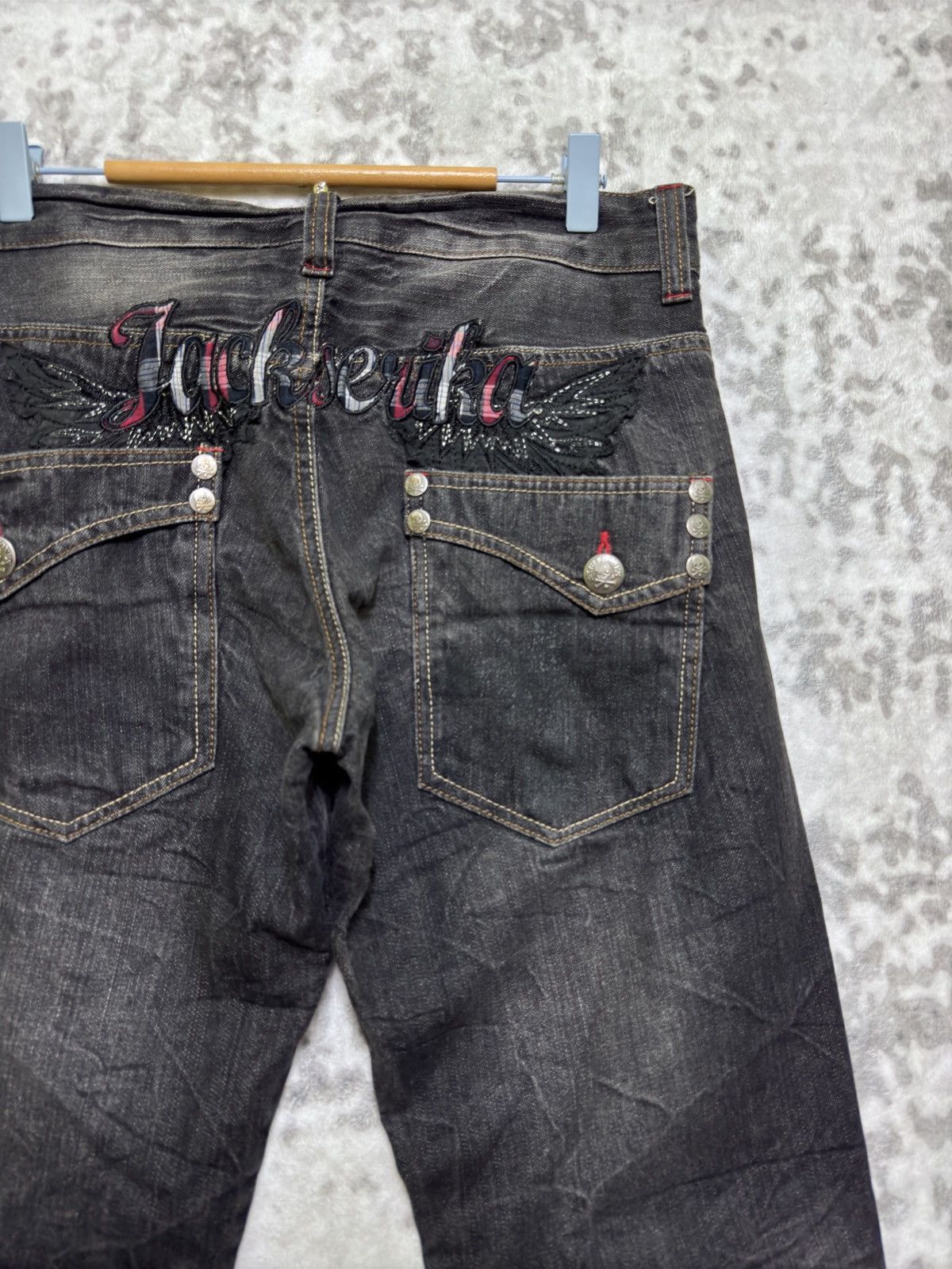 Hysteric Glamour Jack Serika Punk Whisker Faded Black Denim Jeans Patch Logo Size US 31 - 9 Thumbnail