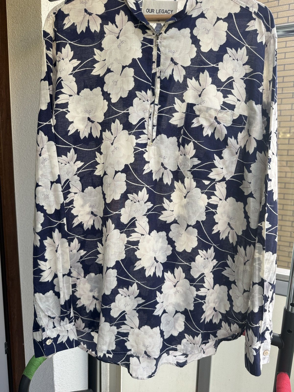 Our Legacy OUR LEGACY SS14 - Shirting Floral Shirt 1/3 Zip Blue Top, Size US M / EU 48-50 / 2 - 3 Thumbnail