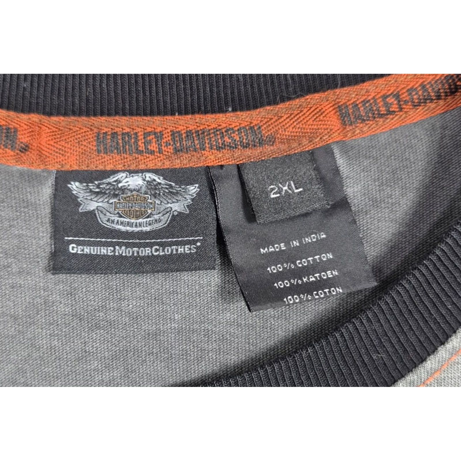 Harley Davidson Harley-Davidson Shirt Mens 2XL Long Sleeve Graphic Tee Embroidered #1 BIker Gray Cotton Knit Crew Neck Logo Patch Back Graphic Size US XXL / EU 58 / 5 - 7 Thumbnail
