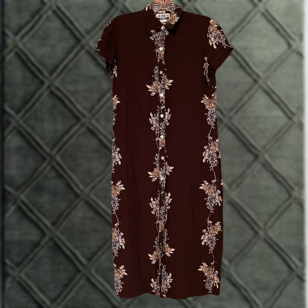 Vintage VINTAGE Jones Studio Midi shirt Dress floral blue brown 6P Womens Petite Size M / US 6-8 / IT 42-44 - 1 Thumbnail