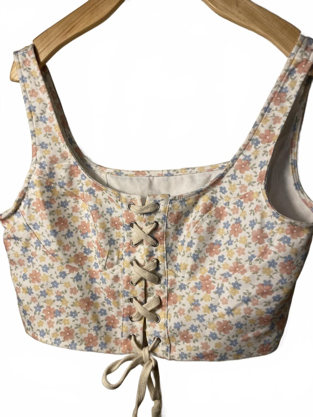 Other Cider Floral Lace Up Crop Top Women’s Large Boho Festival Size L / US 10 / IT 46 - 1 Thumbnail