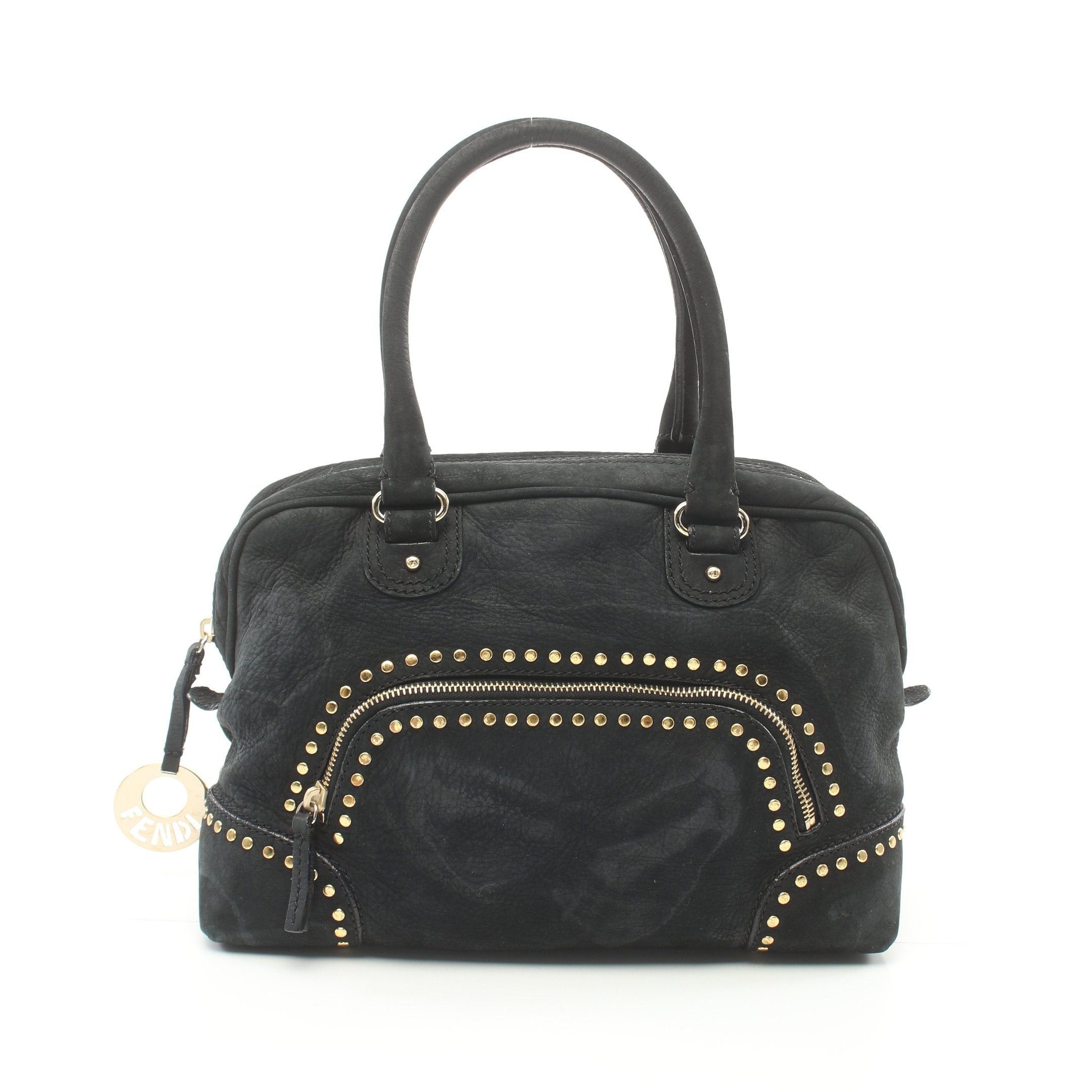 image of Fendi Handbag Mini Boston Bag Suede Leather Black Studs, Women's