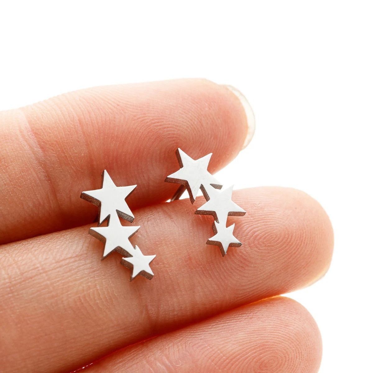 Jewelry Cute Triple Star Stud Earrings Charm Stainless Earring Gift Size ONE SIZE - 1 Thumbnail