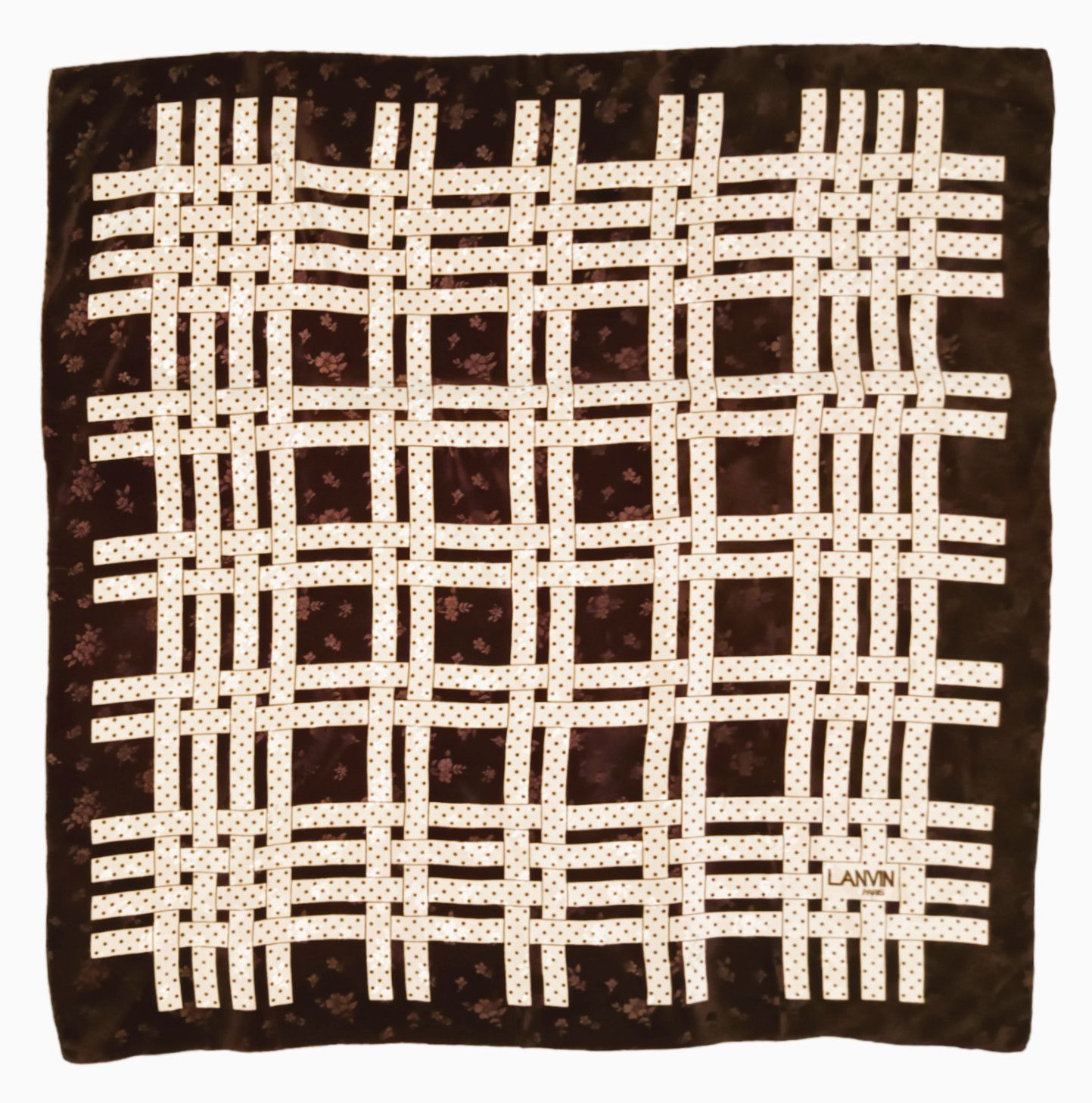 Lanvin LANVIN Paris France Geometric Brown Beige Silk Scarf Size ONE SIZE - 1 Thumbnail