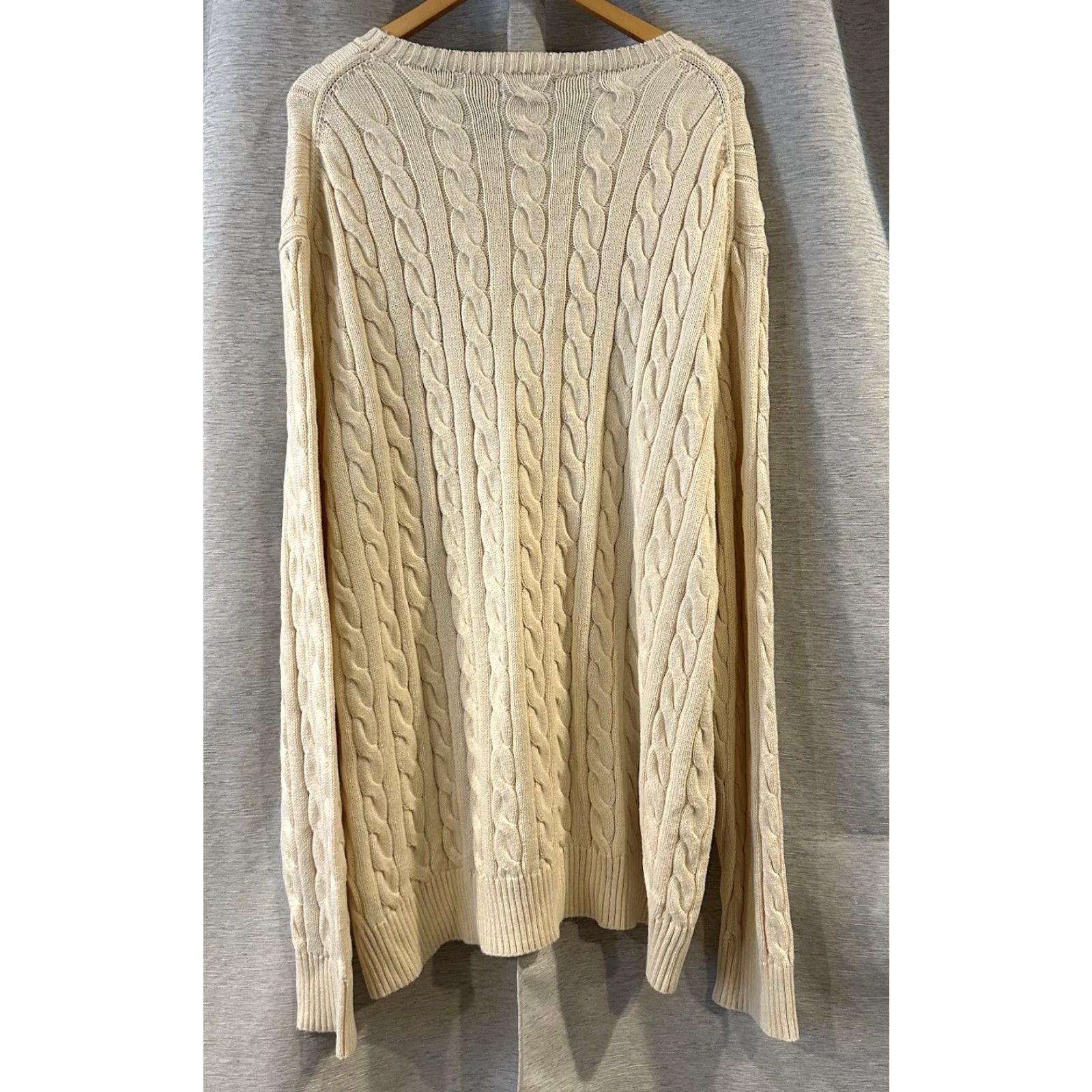Polo Ralph Lauren Polo Ralph Lauren Sweater Pullover Cable-Knit 4XLT Long Sleeve Ivory Cotton Knit Logo Crew Neck Big & Tall Men Regular Vintage: No Size US XXL / EU 58 / 5 - 3 Thumbnail