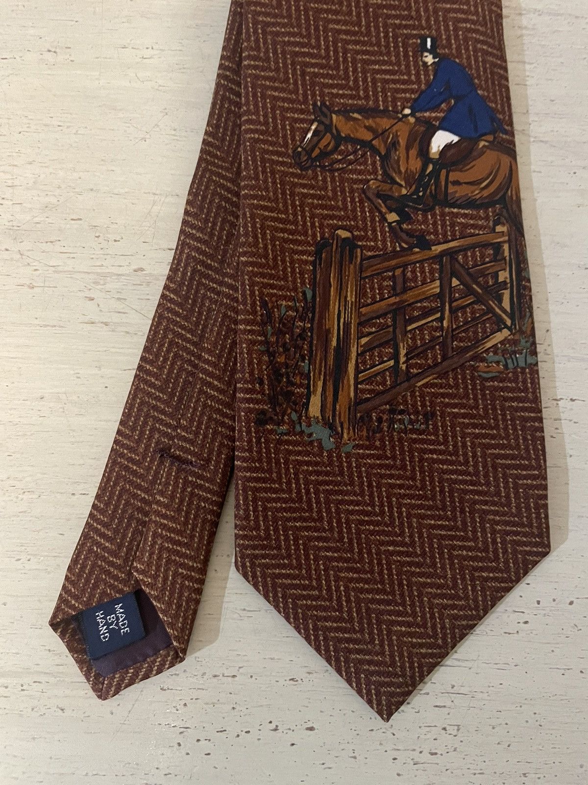 Polo Ralph Lauren × Vintage Rare Herringbone-Jumper Print Silk Tie Size ONE SIZE - 2 Thumbnail
