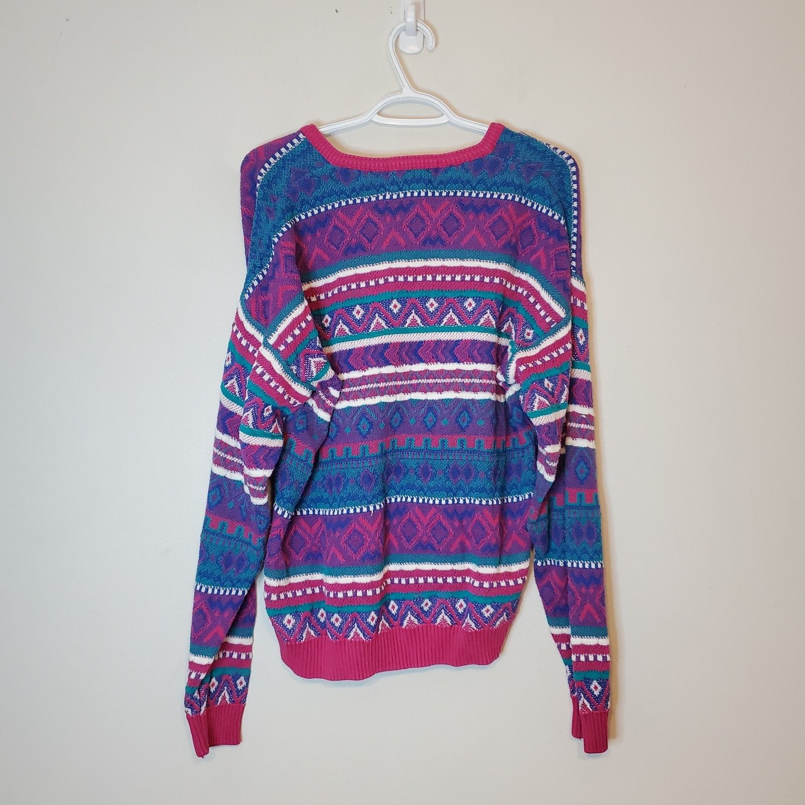 Vintage Vintage 90s Patterned Knit Sweater Pink Size M Size US M / EU 48-50 / 2 - 2 Thumbnail