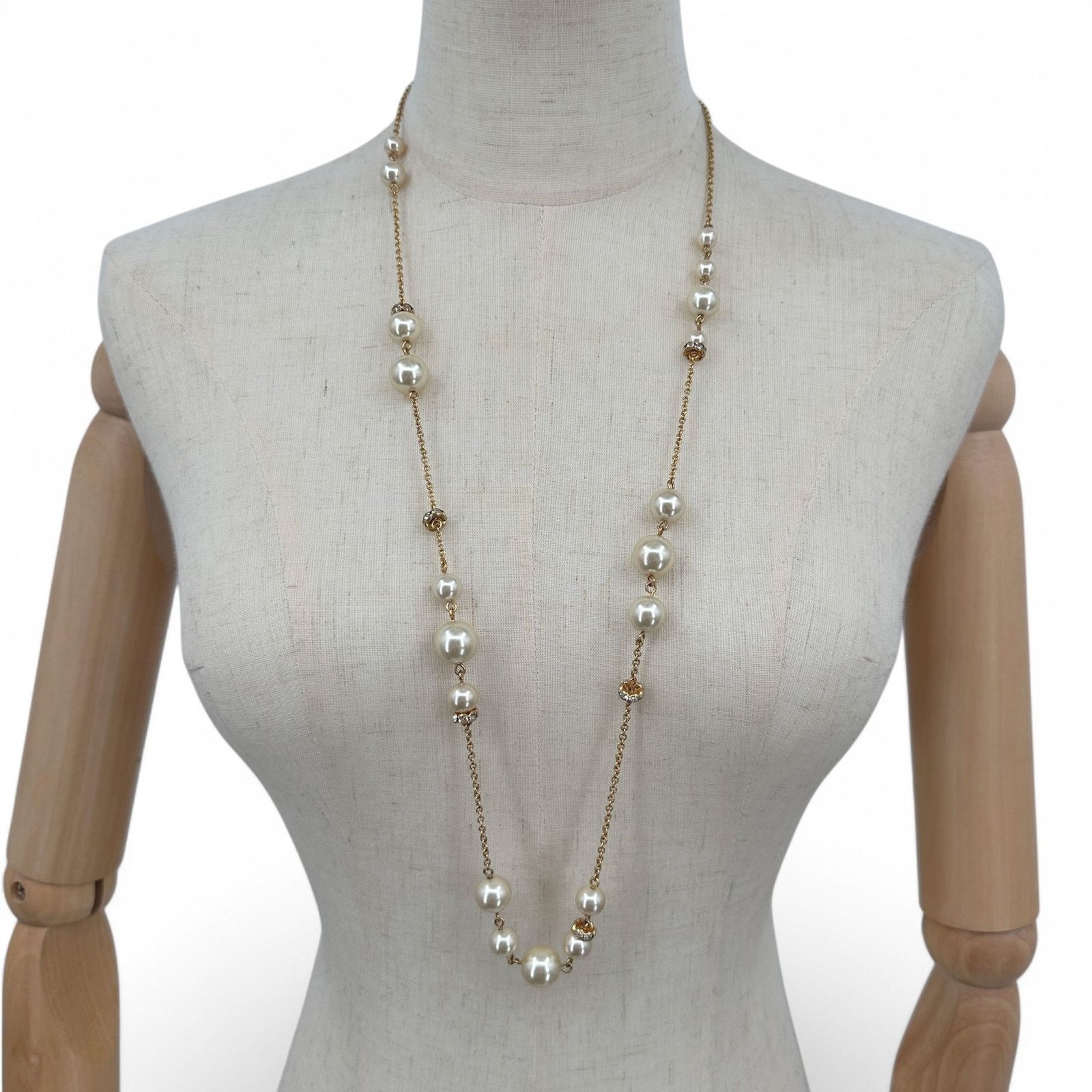 J.Crew J Crew Long Necklace Simulated Pearl Rhinestone Stations Size ONE SIZE - 1 Thumbnail