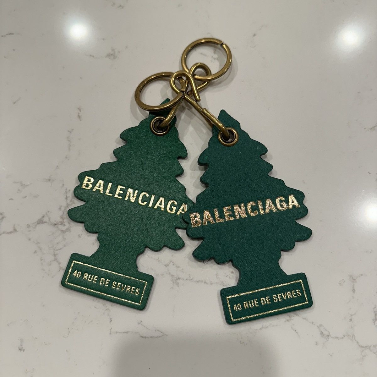 image of Balenciaga ‘18 Bb Air Freshener Leather Keychain in Green, Men's