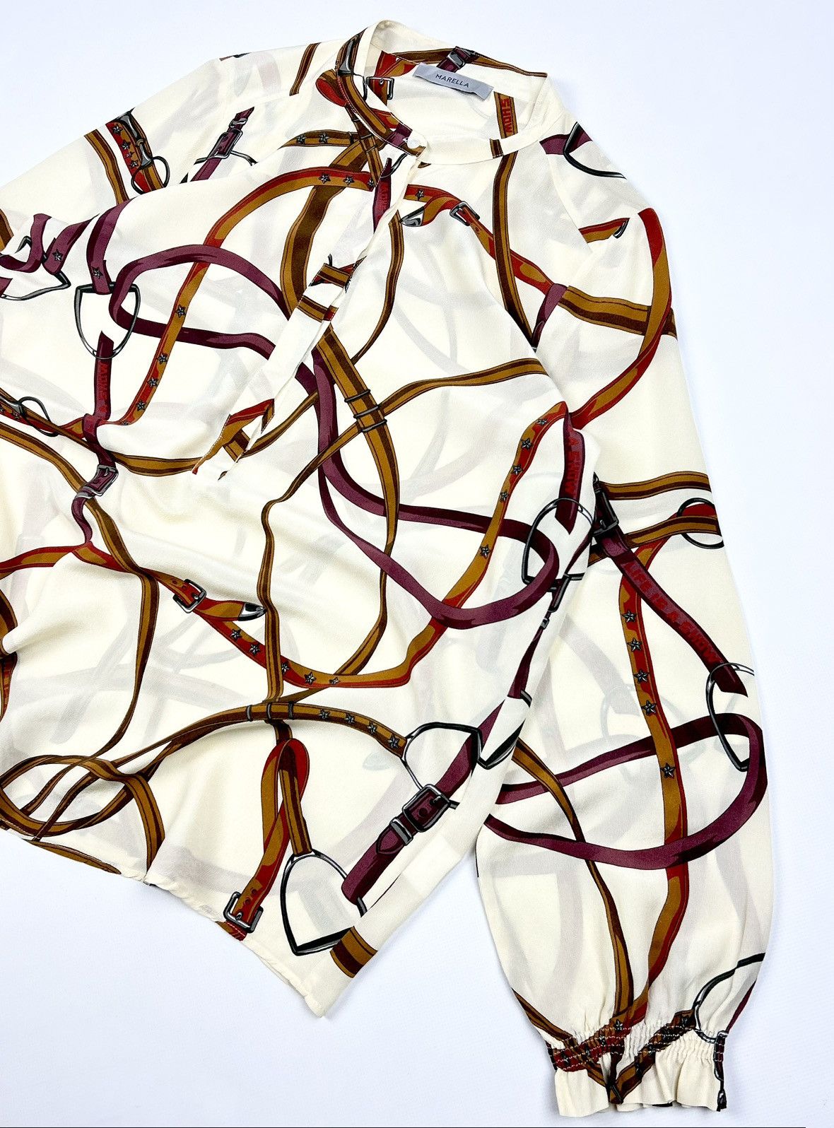 Marella Marella Silk Blouse Scarf Print Equestrian Hermes Style Size L / US 10 / IT 46 - 3 Thumbnail