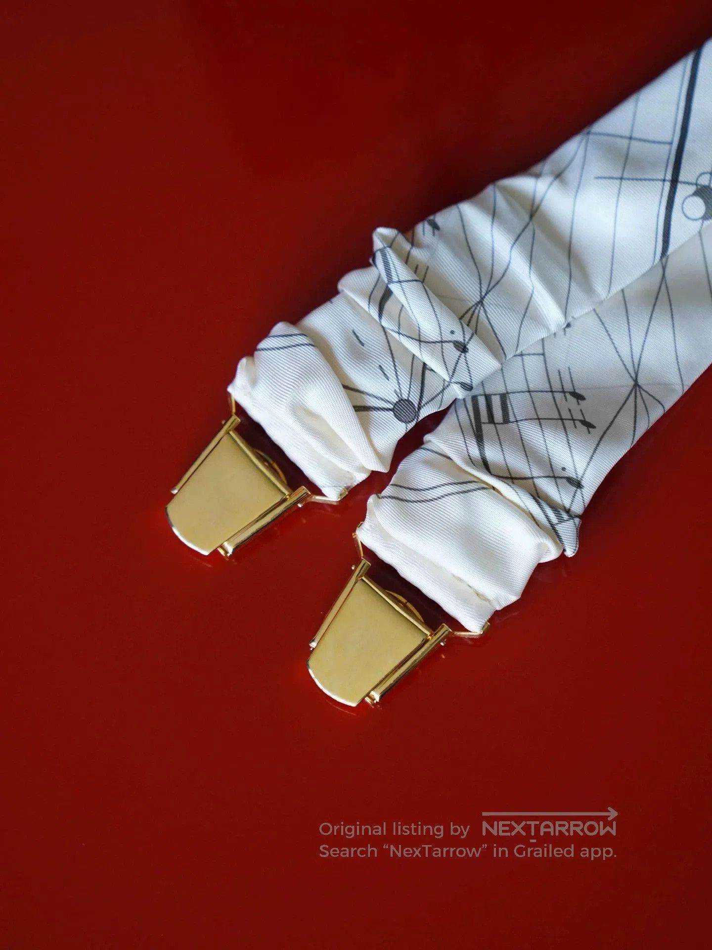 Hermes White Long Sleeve Shirt with Musical Note Suspenders. Size US M / EU 48-50 / 2 - 4 Thumbnail