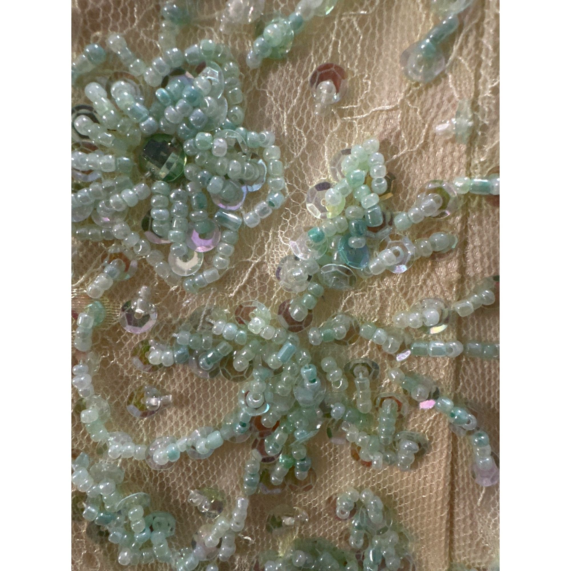 Other Appliqué Green Beaded Evening Gown Sheer Bodice Embellished Size S / US 4 / IT 40 - 6 Thumbnail
