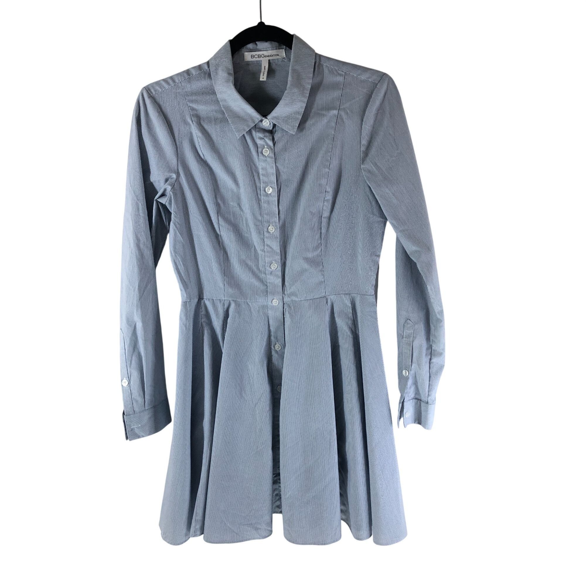 BCBGeneration BCBGeneration Shirt Dress A Line Long Sleeve Pinstripe Cotto Size S / US 4 / IT 40 - 1 Thumbnail