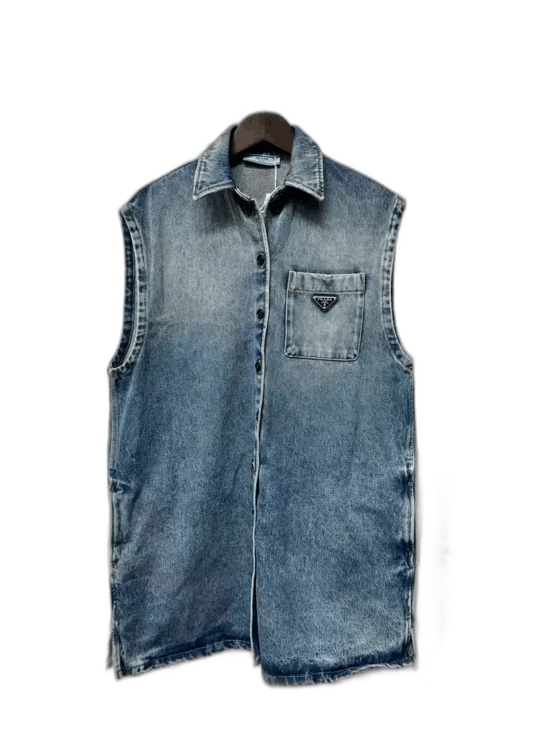 Prada Prada Denim Dress Jacket with Triangle Logo Size US 38 / EU 54 - 1 Thumbnail