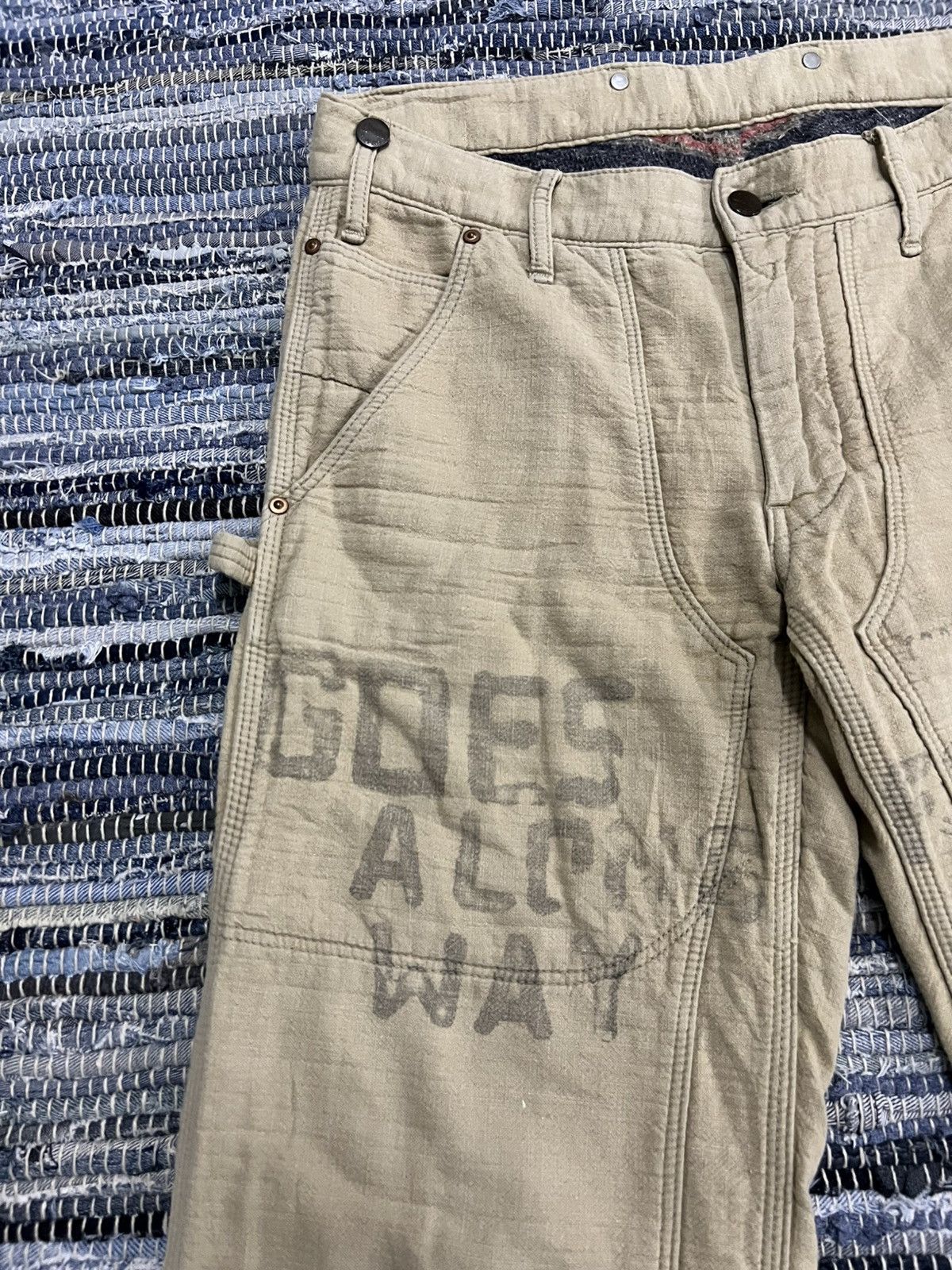Post Overalls Vintage Denim Dungare Double Knee Stencil Blanket Denim Jean Size US 32 / EU 48 - 3 Thumbnail