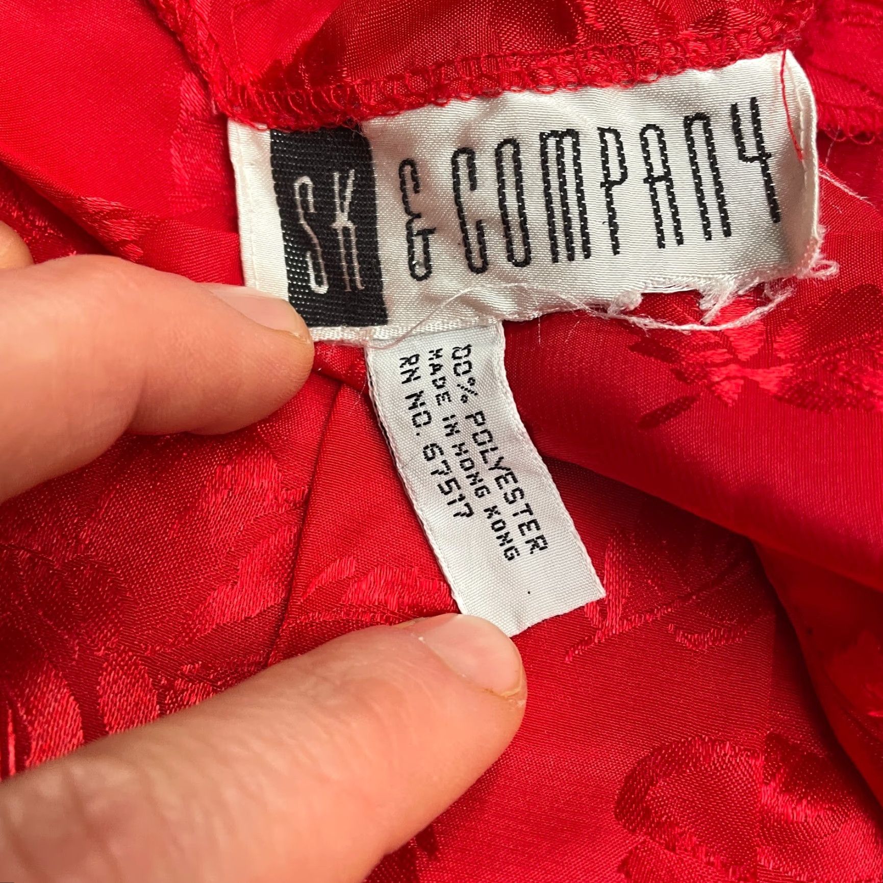 Vintage SK & Company Blouse Adult L Red Floral Satin Mock Neck Long Sleeve Tie Size L / US 10 / IT 46 - 6 Thumbnail