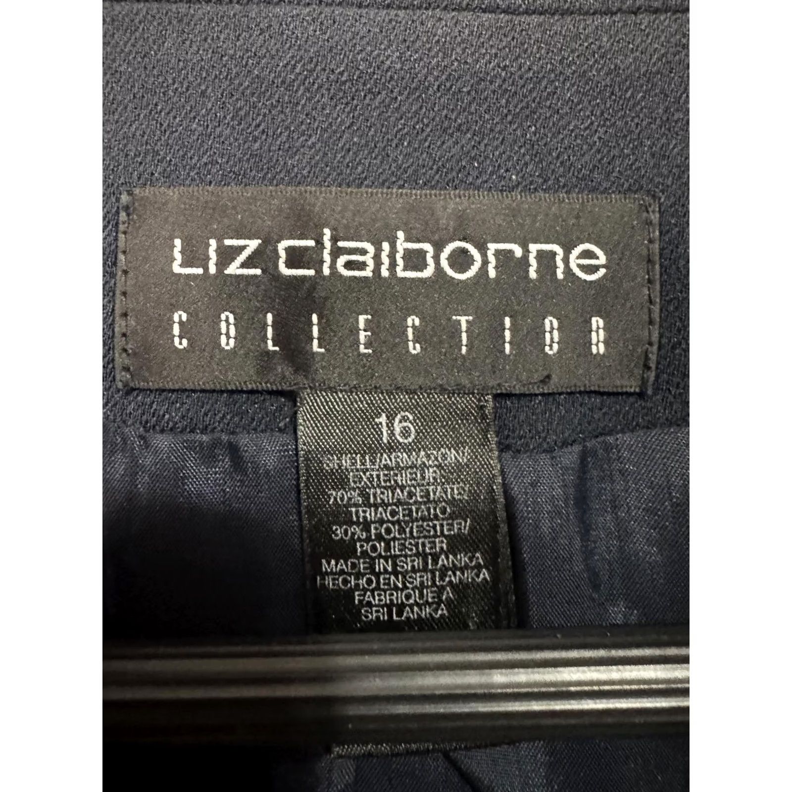 Liz Claiborne VINTAGE Liz Claiborne Collection Blazer Women Navy Blue 16 Double-Breasted Mid-Length Regular Sleeve Long Solid Cotton Lining 100% Cotton Size XXL / US 16-18 / IT 52-54 - 3 Thumbnail