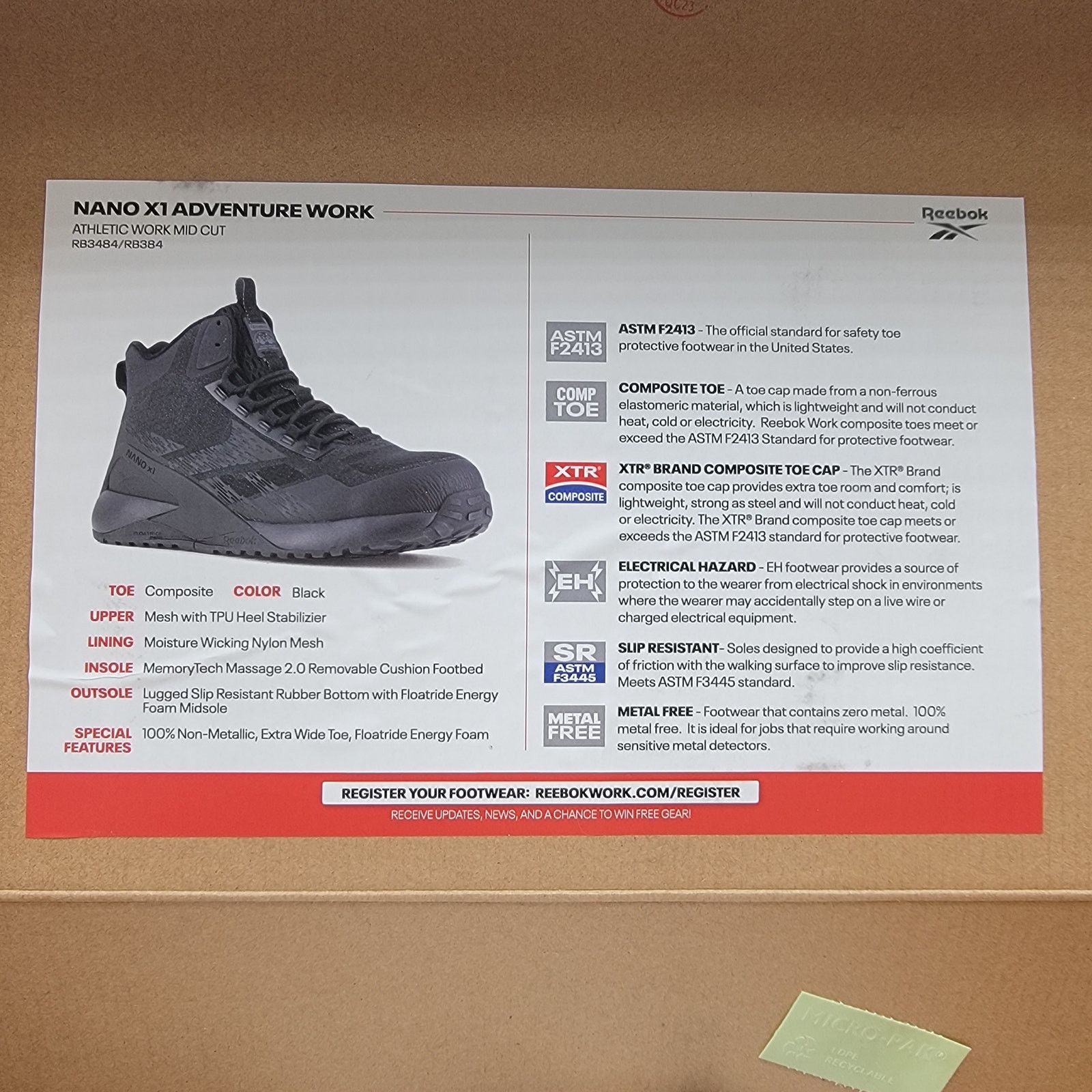 Reebok Reebok Nano X1 Adventure Work Mid Cut CT Black Wm Sz 12M Size US 10 / EU 43 - 9 Thumbnail