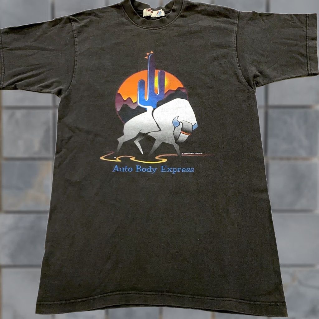 Vintage vtg 90s IMUS AUTO BODY EXPRESS Buffalo cactus T-Shirt MEDIUM men black 90s T-Shirt Mens Size US M / EU 48-50 / 2 - 1 Thumbnail