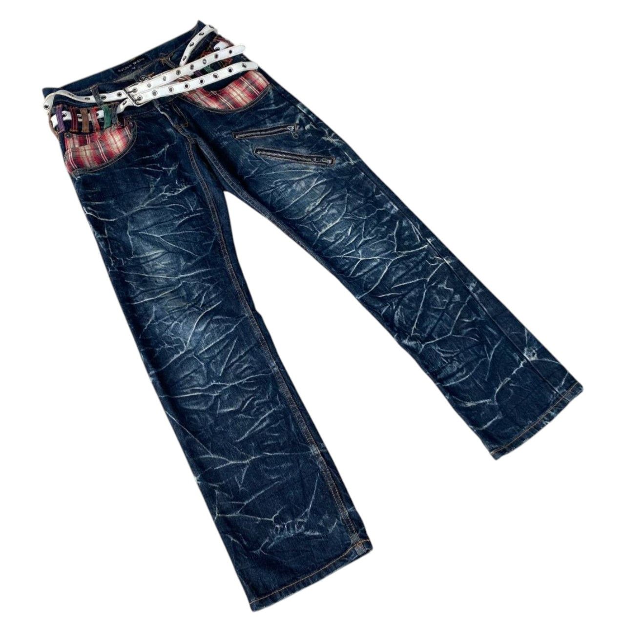 Japanese Brand Harajuku Y2K Nylaus Japan Double-Waist Belted Jean Ghostclaw Size US 29 - 3 Thumbnail