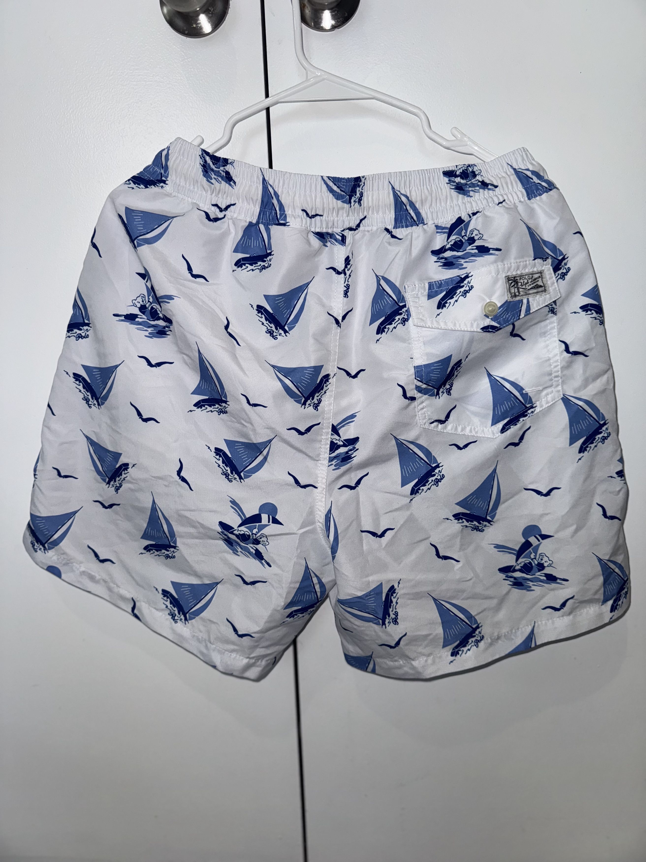 Polo Ralph Lauren Polo Ralph Lauren White Blue Sailboat Swim Trunks Size US 30 / EU 46 - 4 Thumbnail